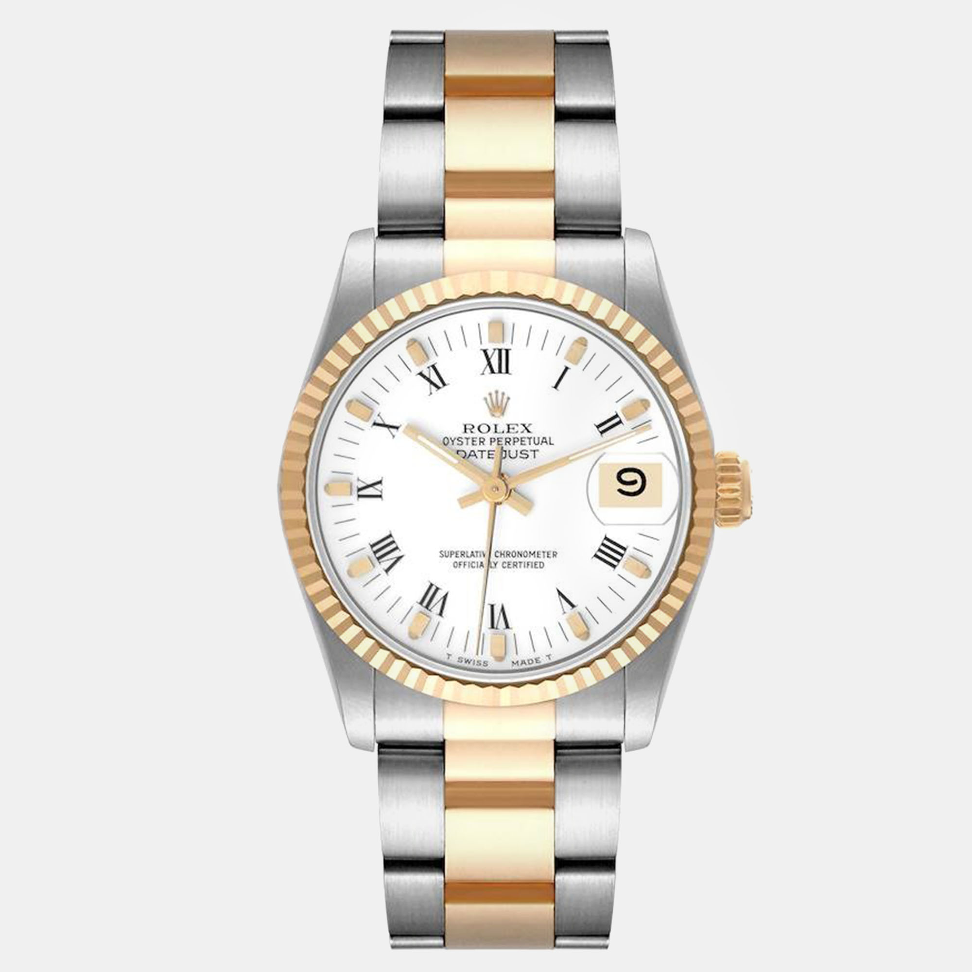 

Rolex White 18K Yellow Gold And Stainless Steel Datejust 68273 Women's Wristwatch 31 mm