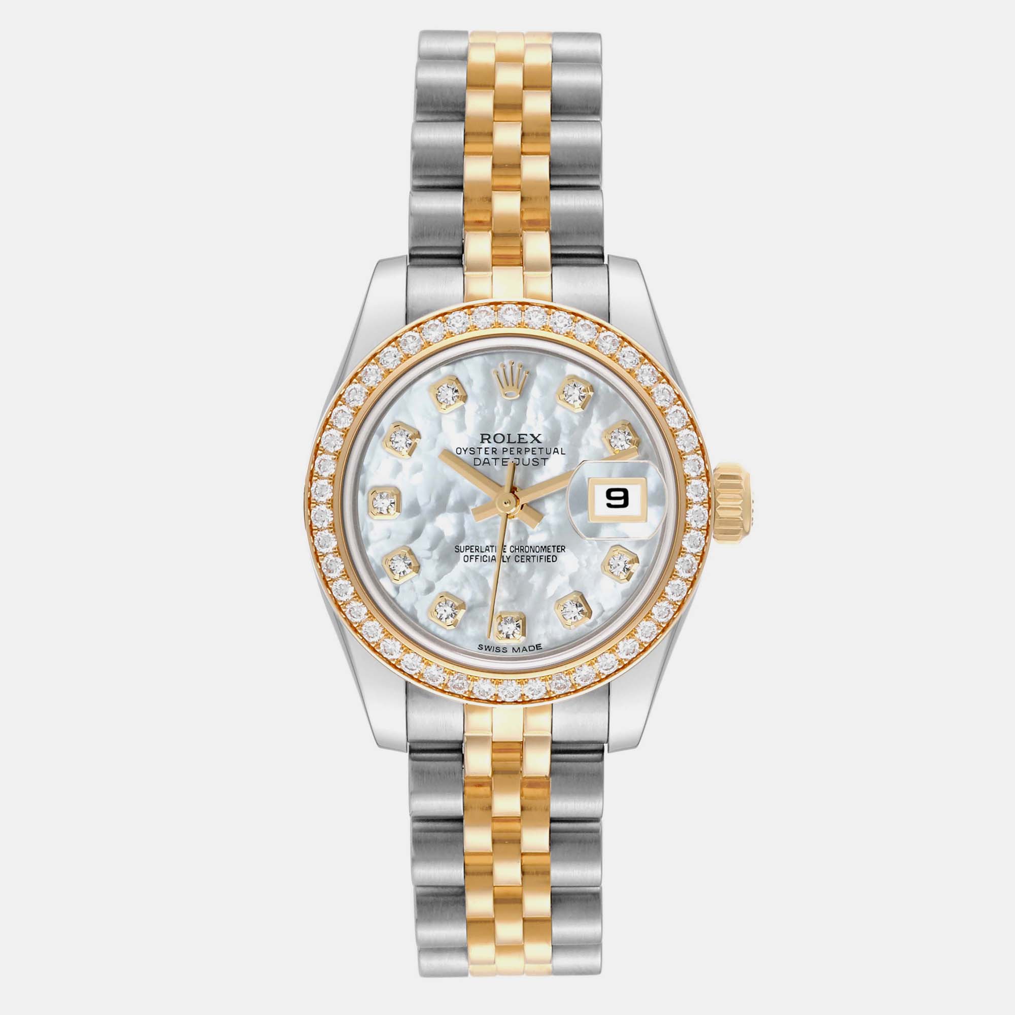 Datejust Steel Yellow Gold Mother of Pearl Diamond Ladies Watch 26.0 mm