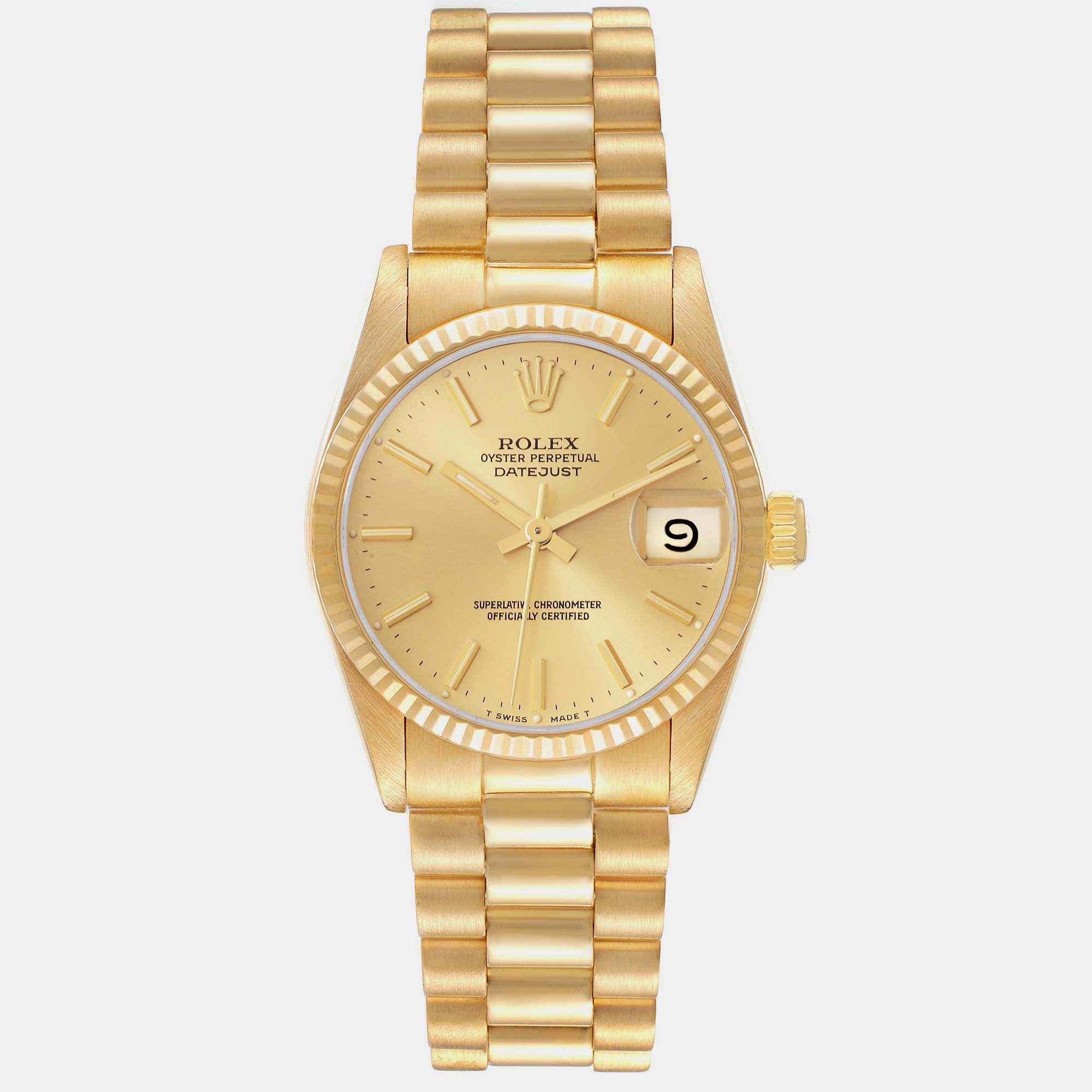 Pre-owned Rolex President Midsize Yellow Gold Ladies Watch 31.0 Mm