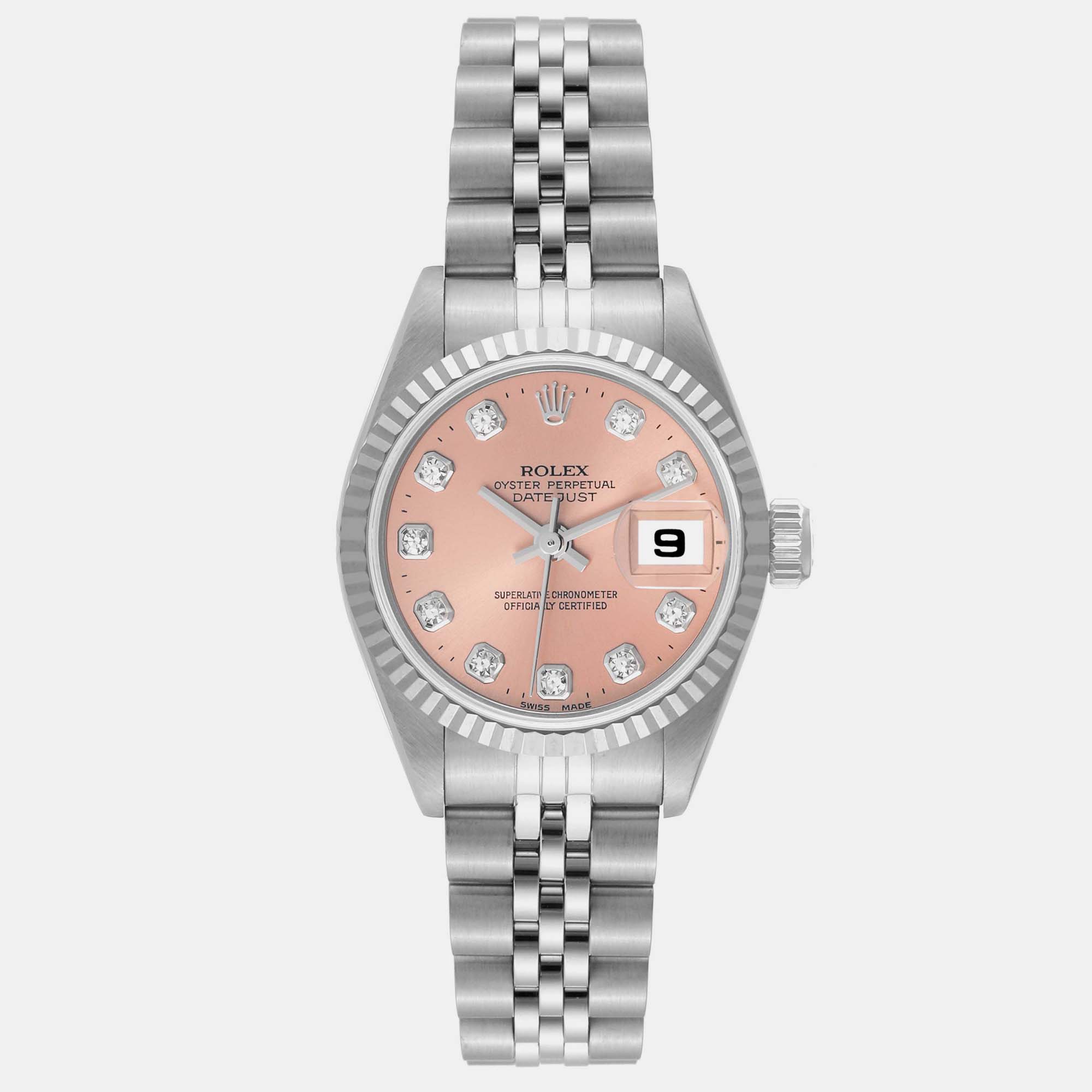 

Rolex Datejust Steel White Gold Salmon Diamond Dial Ladies Watch 69174 26 mm, Pink