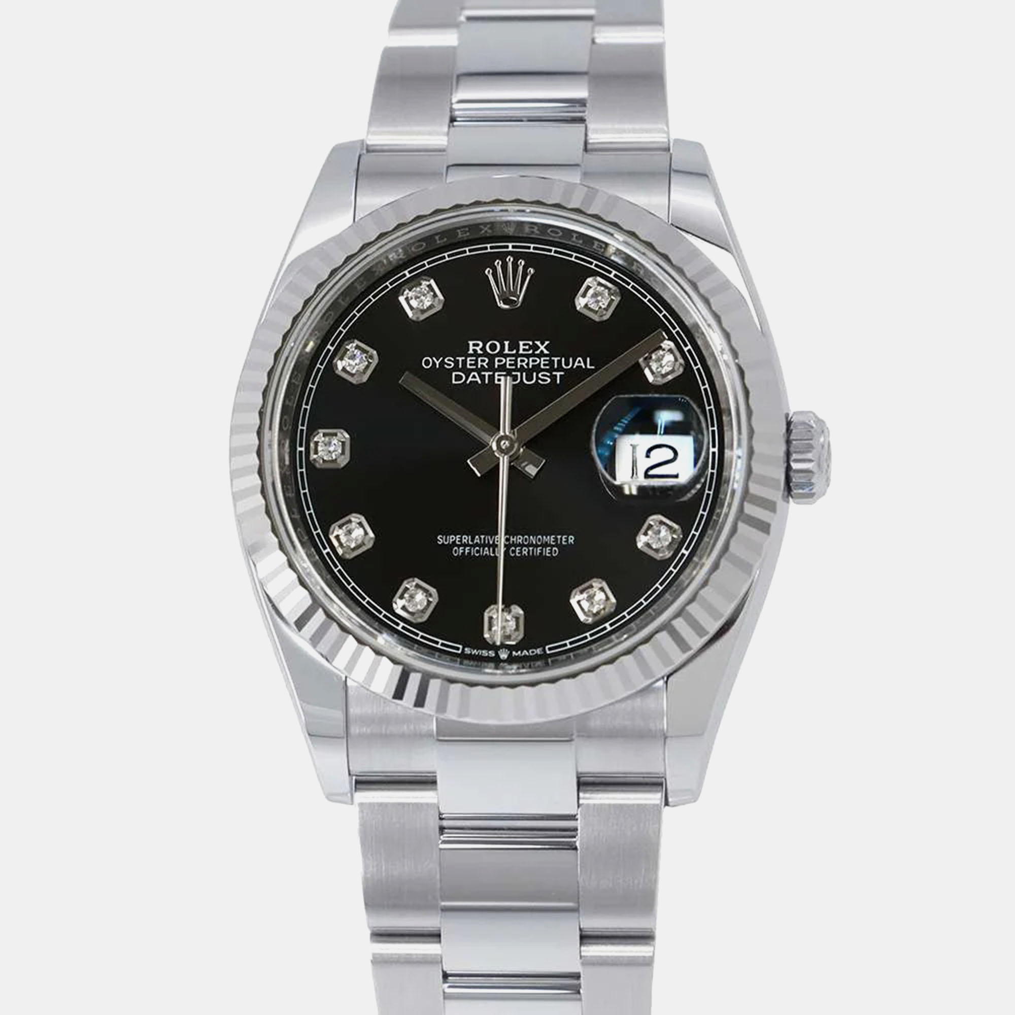 

Rolex Black Diamond 18k White Gold Stainless Steel Datejust 126234 Automatic Women's Wristwatch 36 mm