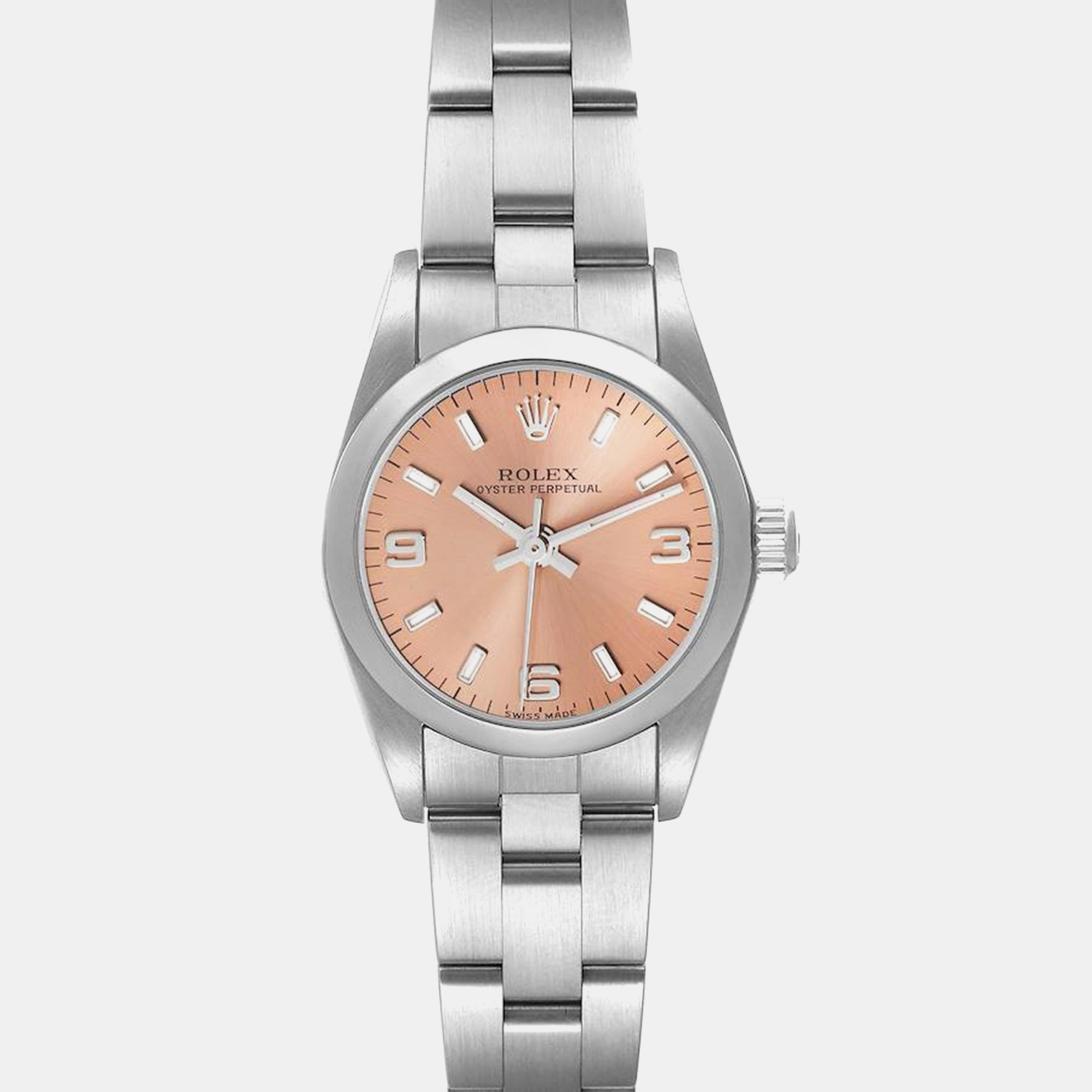 

Rolex Oyster Perpetual Arabic Salmon Dial Steel Ladies Watch 76080, Pink