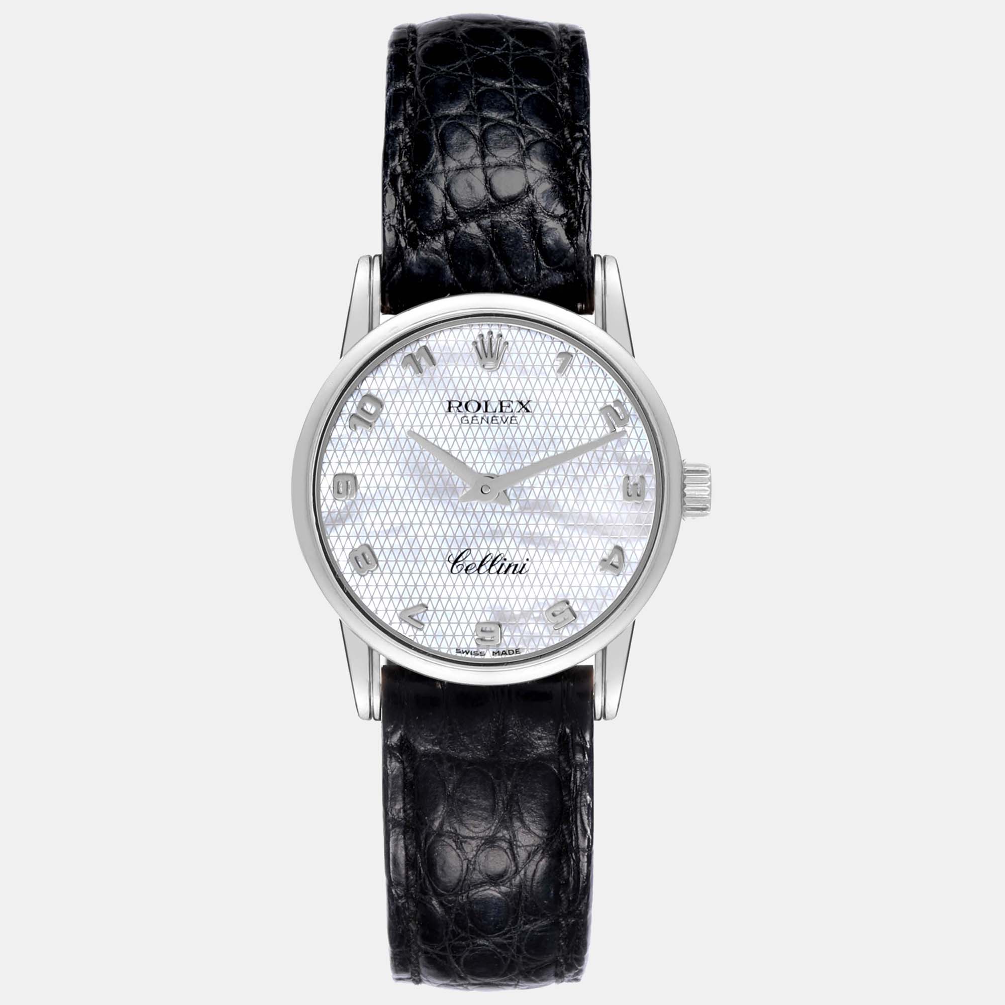 Pre-owned Rolex Cellini Classic White Gold Mop Dial Ladies Watch 6111 In Silver