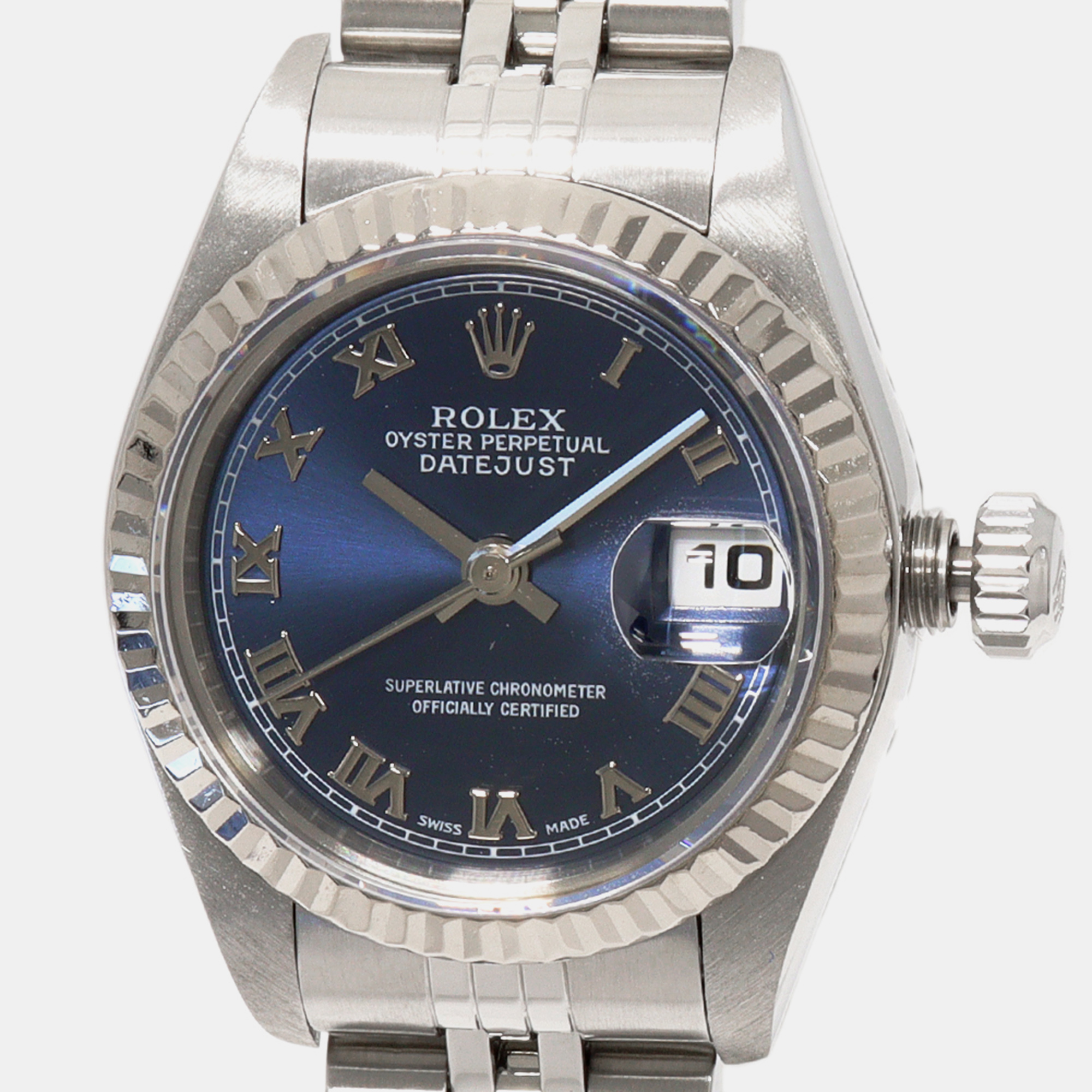 

Rolex Blue 18k White Gold Stainless Steel Datejust 179160 Automatic Women's Wristwatch 26 mm