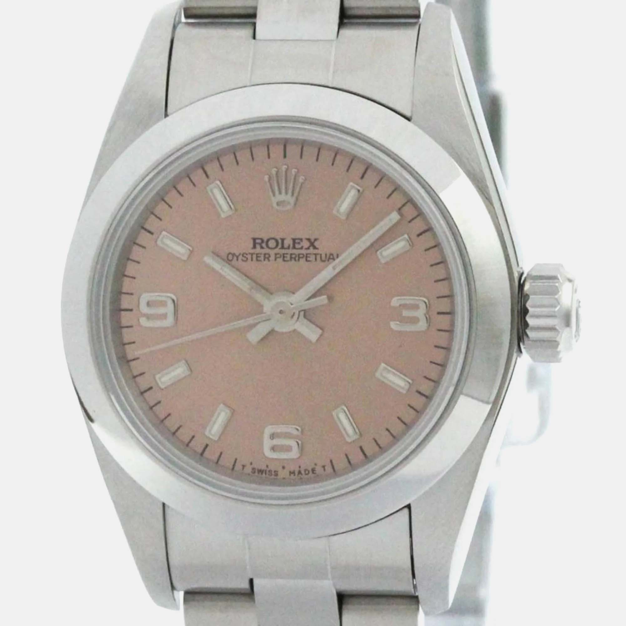 

Rolex Orange Stainless Steel Oyster Perpetual Automatic Women's Wristwatch 24 mm