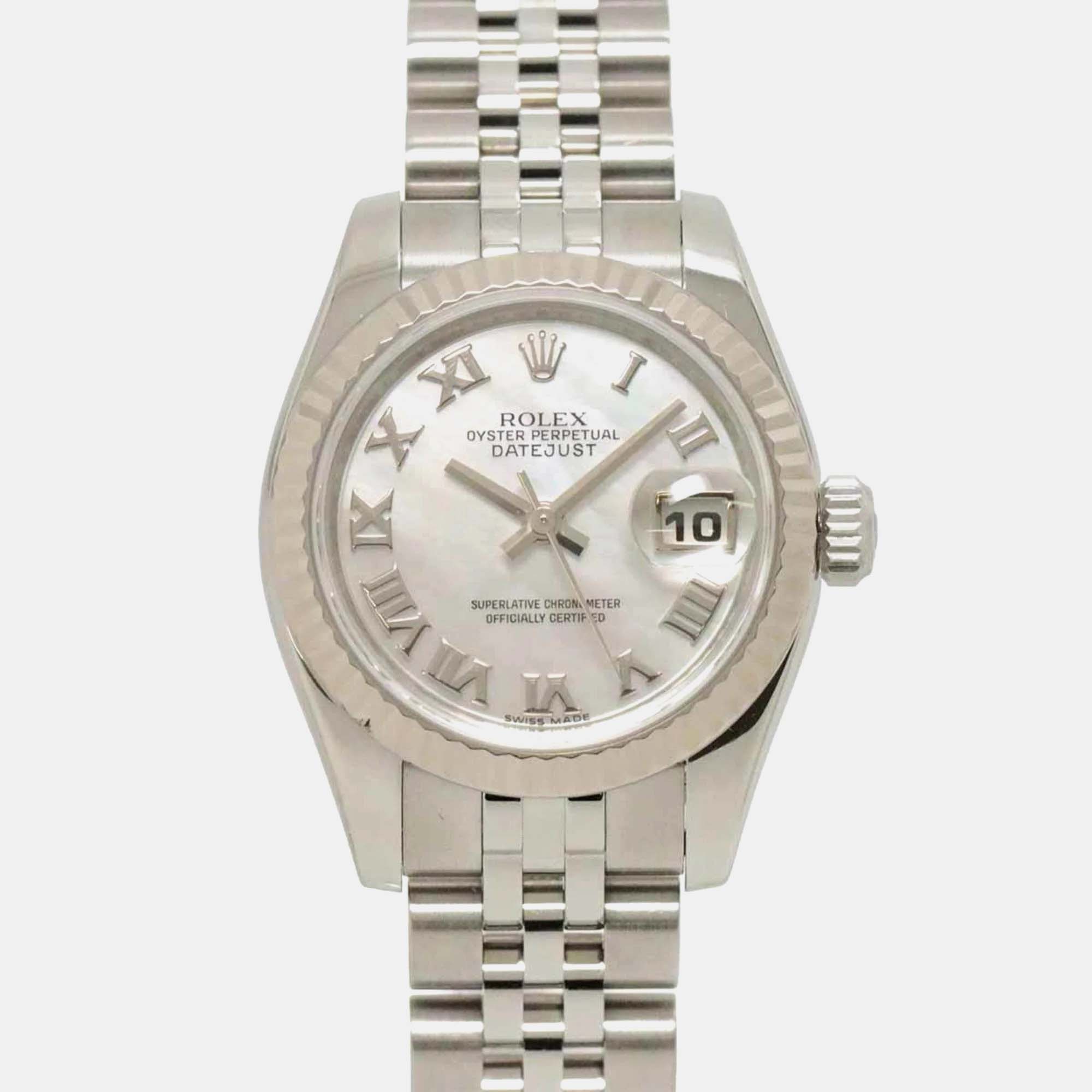 

Rolex White Shell Stainless Steel Datejust Automatic Women's Wristwatch 26 mm
