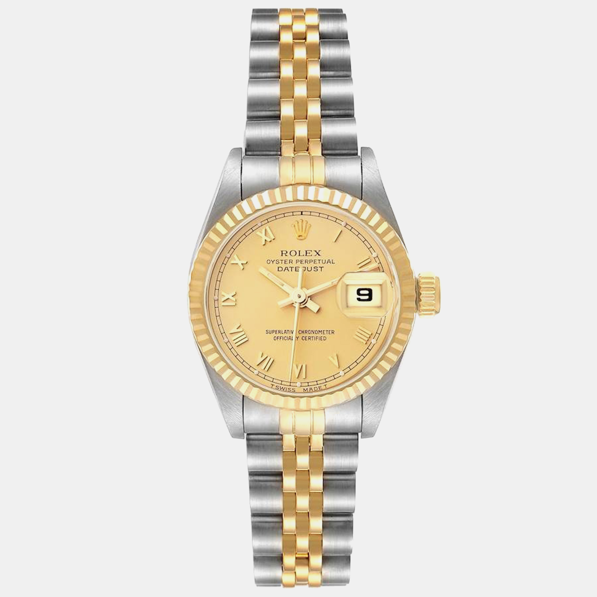 

Rolex Champagne 18k Yellow Gold Stainless Steel Datejust 69173 Automatic Women's Wristwatch 26 mm