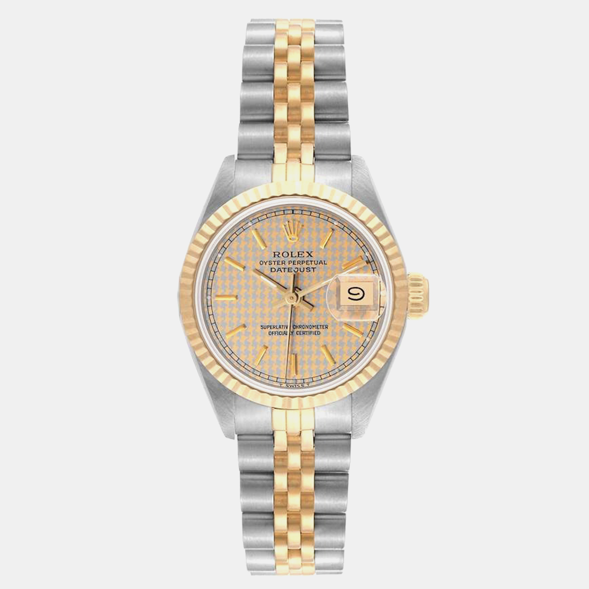 

Rolex Champagne 18k Yellow Gold Stainless Steel Datejust 69173 Automatic Women's Wristwatch 26 mm