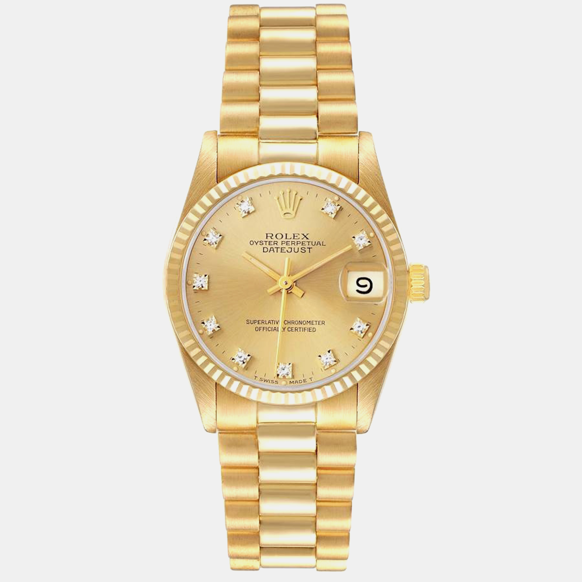 

Rolex President Midsize Yellow Gold Diamond Dial Ladies Watch 68278 31 mm