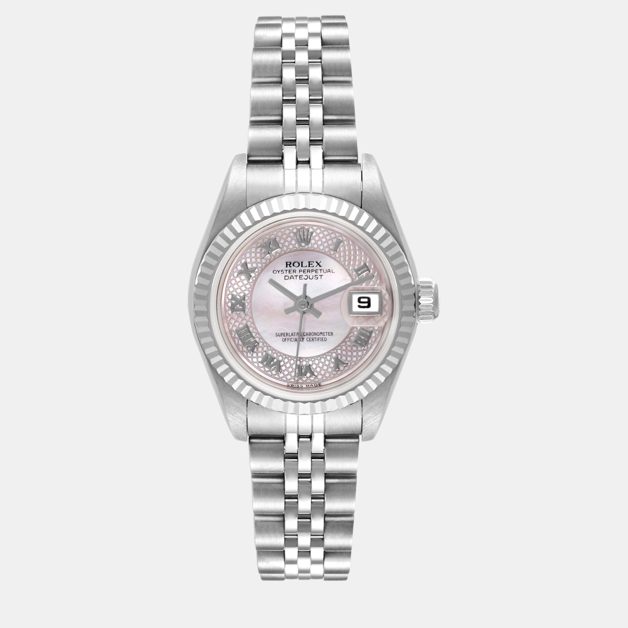 

Rolex Datejust Steel White Gold Decorated MOP Dial Ladies Watch 79174, Pink