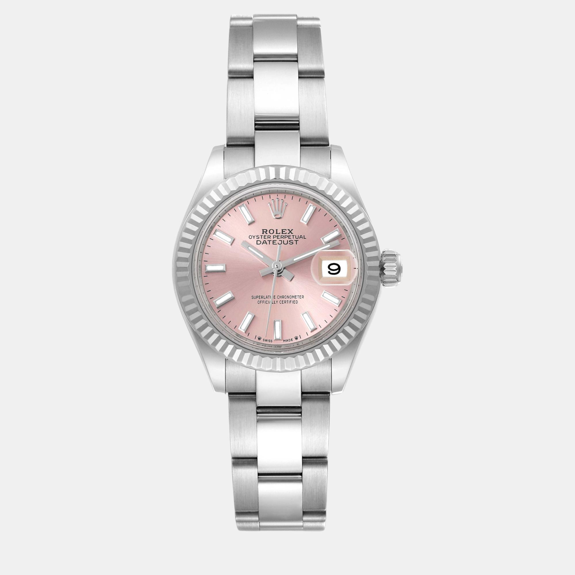 

Rolex Datejust 28 Steel White Gold Pink Dial Ladies Watch 279174