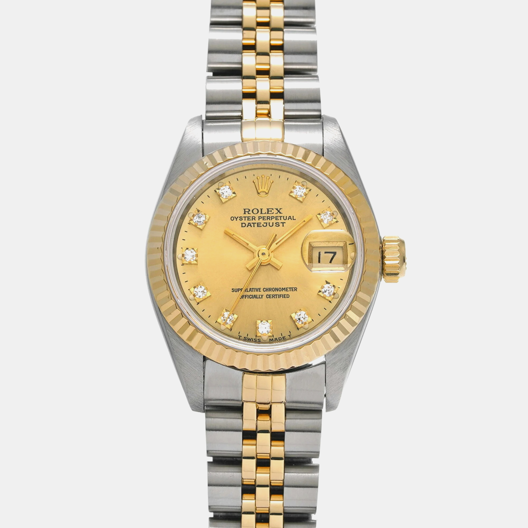 

Rolex Champagne Diamond 18k Yellow Gold Stainless Steel Datejust Automatic Women's Wristwatch 26 mm