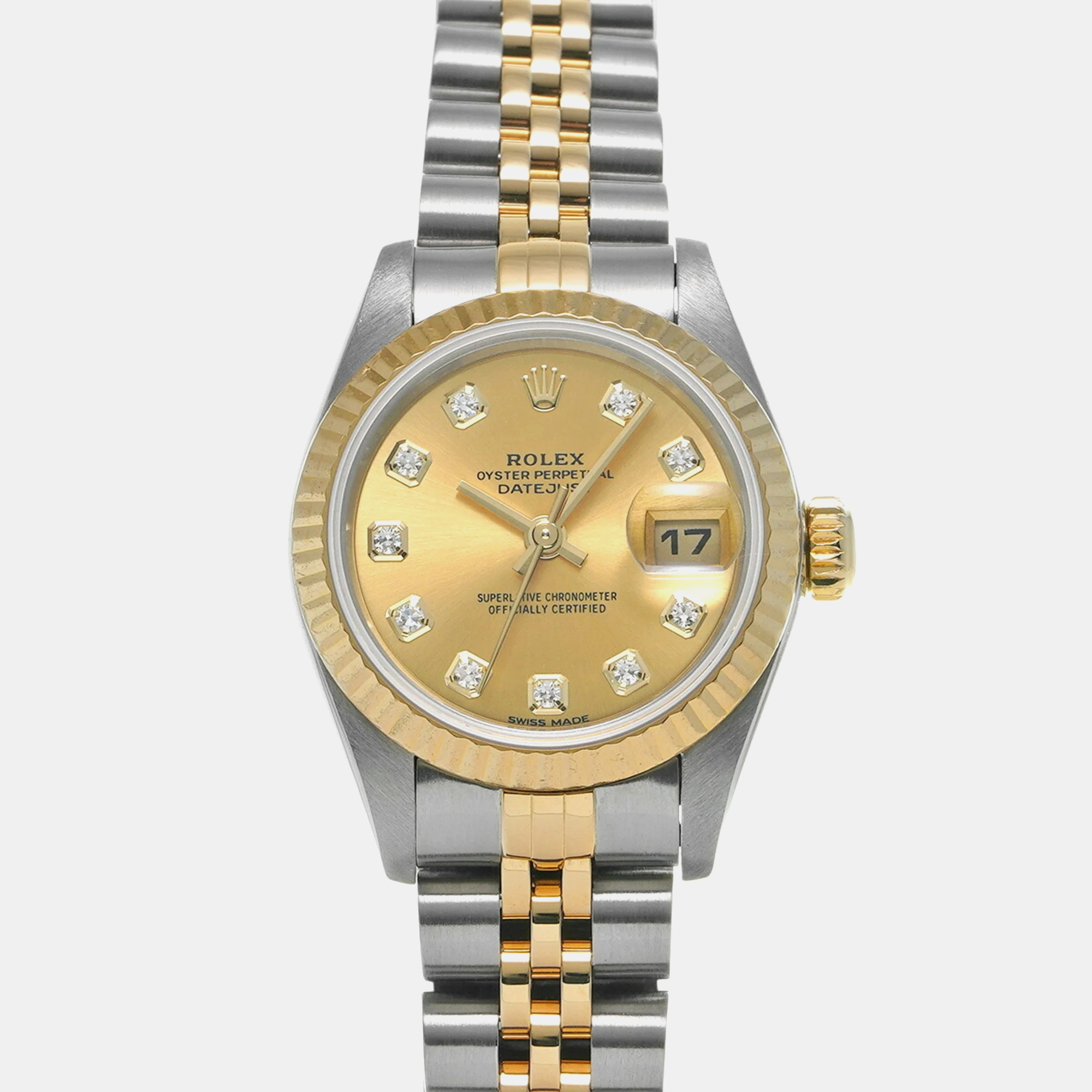 

Rolex Champagne Diamond 18k Yellow Gold Stainless Steel Datejust Automatic Women's Wristwatch 26 mm