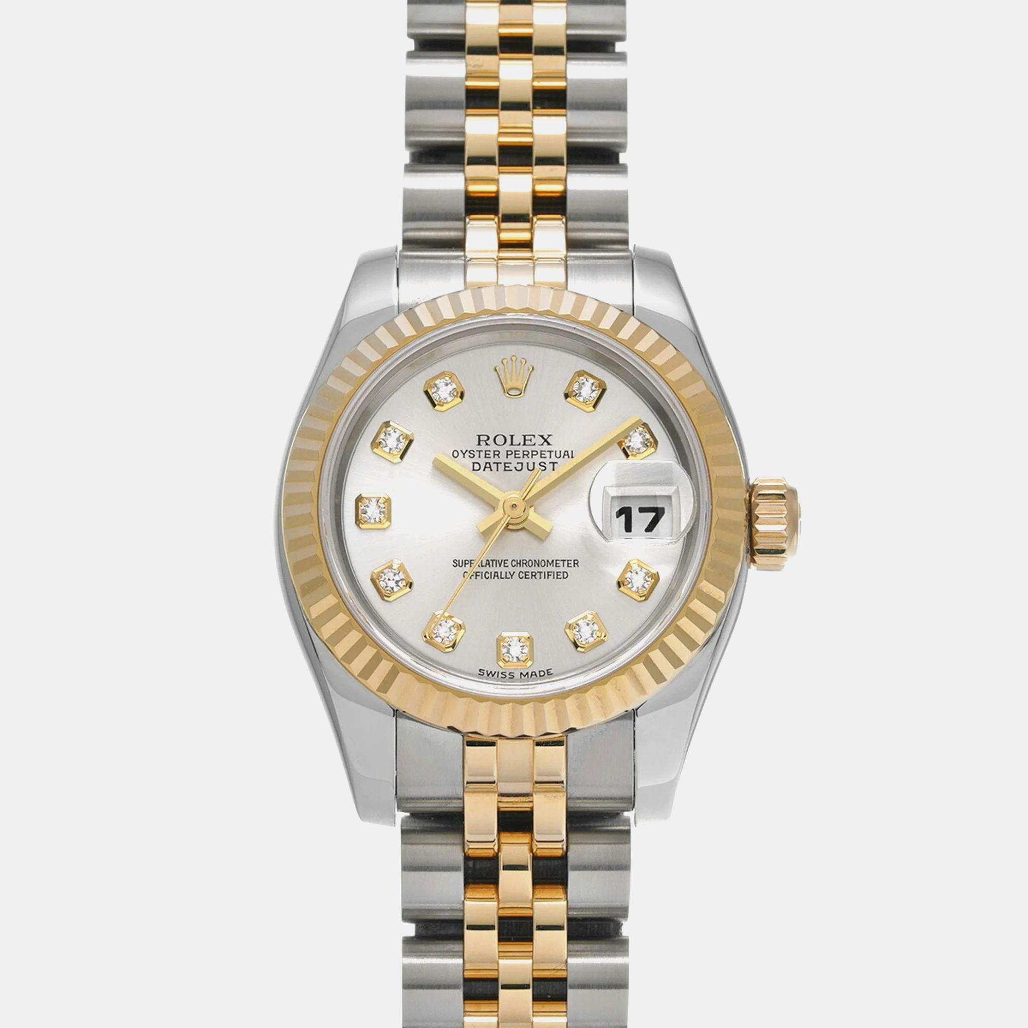 Pre-owned Rolex Silver Diamond 18k Yellow Gold Stainless Steel Datejust Automatic Women's Wristwatch 26 Mm