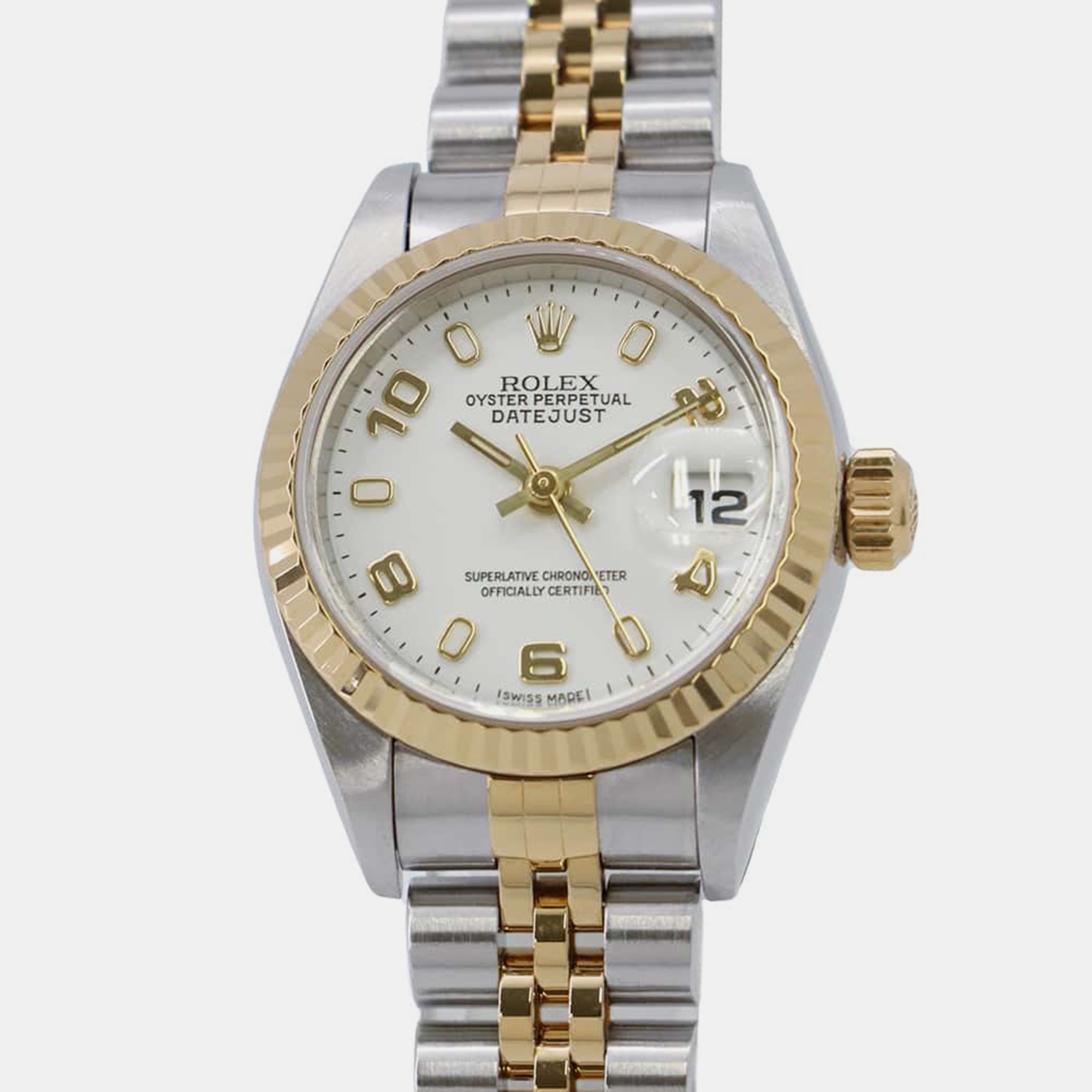 Pre-owned Rolex Datejust Wristwatch Stainless Steel 18k Yellow Gold White Dial 26 Mm