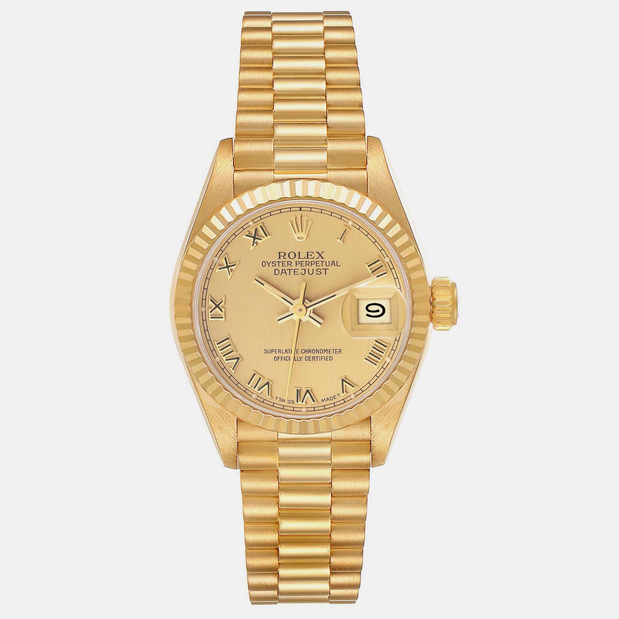 Pre-owned Rolex President Datejust Yellow Gold Roman Dial Ladies Watch 26.0 Mm