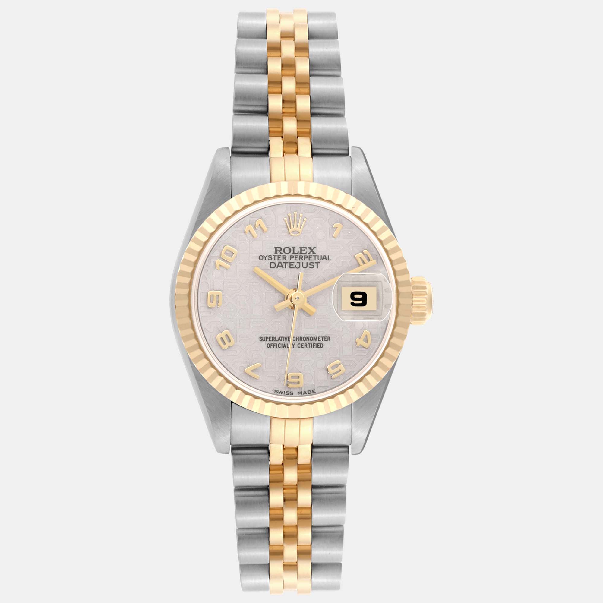 Pre-owned Rolex Datejust Steel Yellow Gold Ivory Anniversary Dial Ladies Watch 26.0 Mm In White