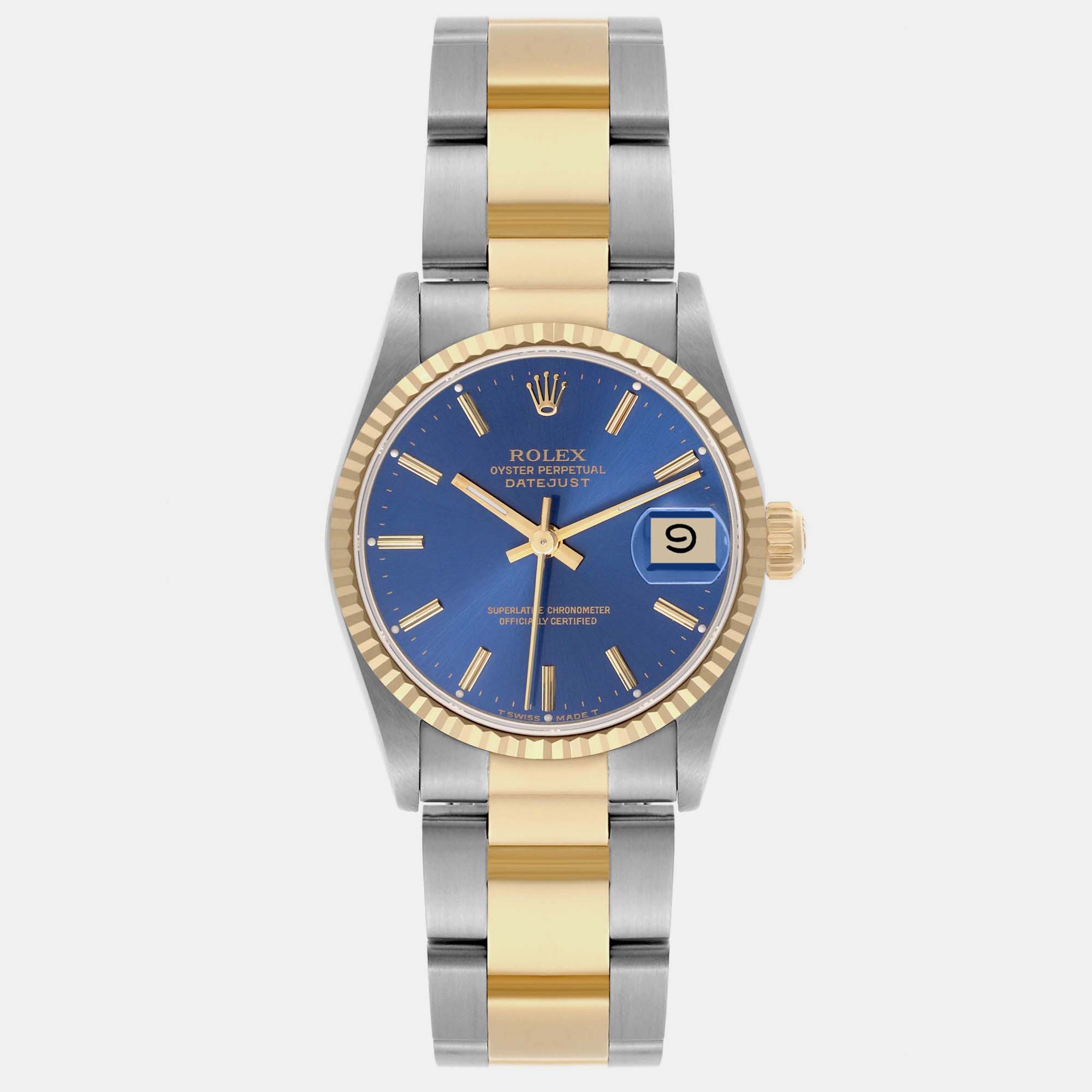 Pre-owned Rolex Datejust Midsize Steel Yellow Gold Blue Dial Ladies Watch 31.0 Mm