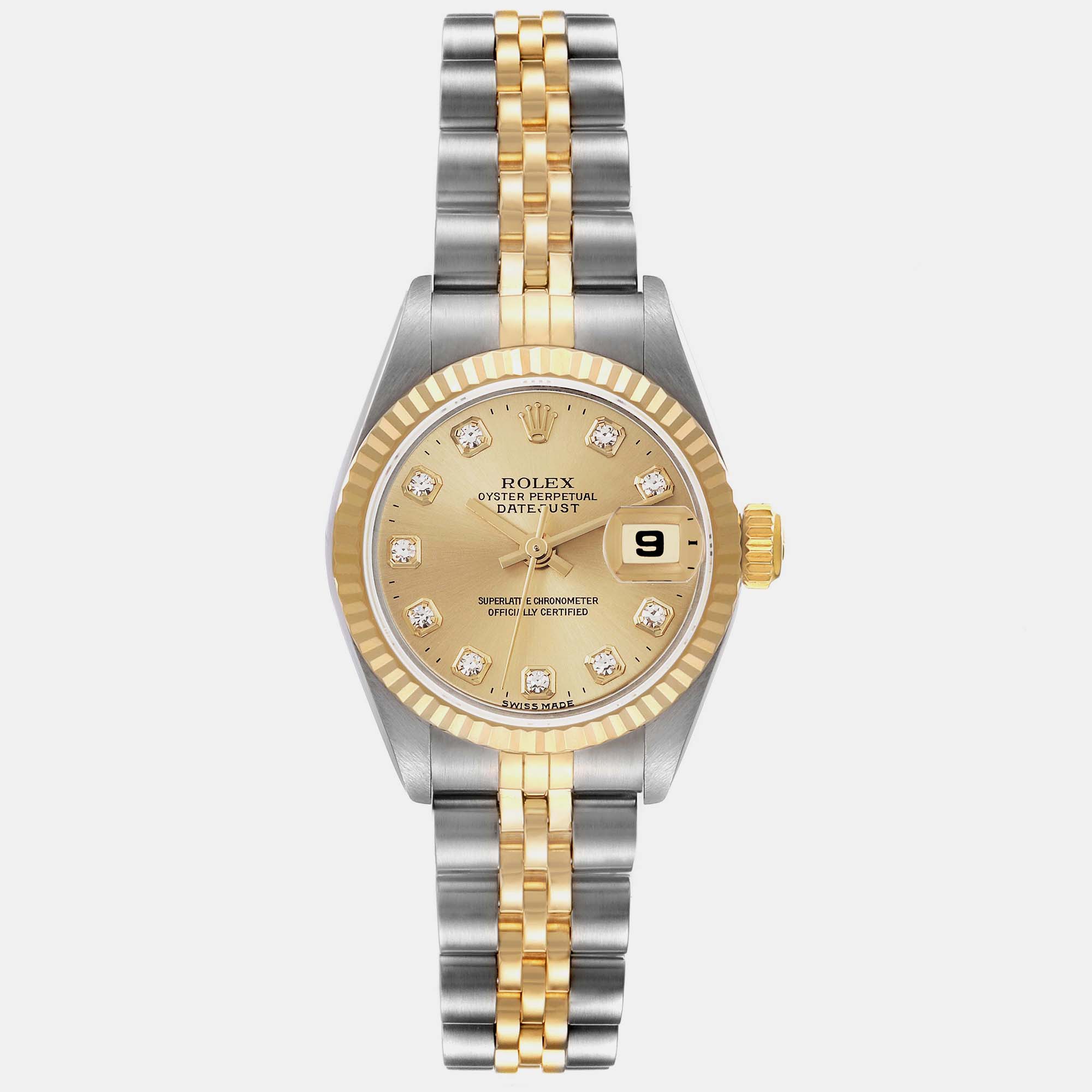 Pre-owned Rolex Datejust Steel Yellow Gold Diamond Dial Ladies Watch 26.0 Mm