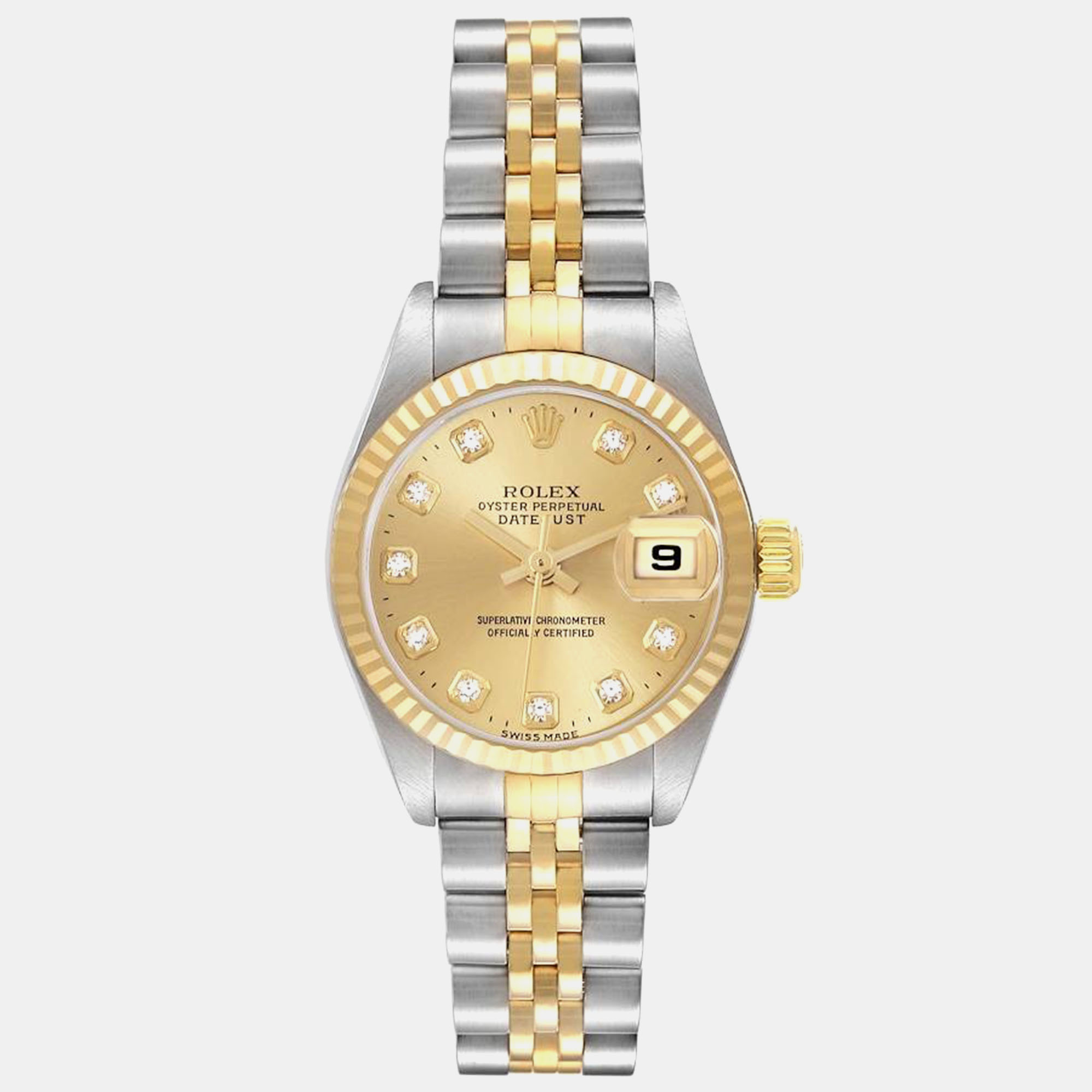 

Rolex Datejust Steel Yellow Gold Champagne Diamond Dial Ladies Watch 79173