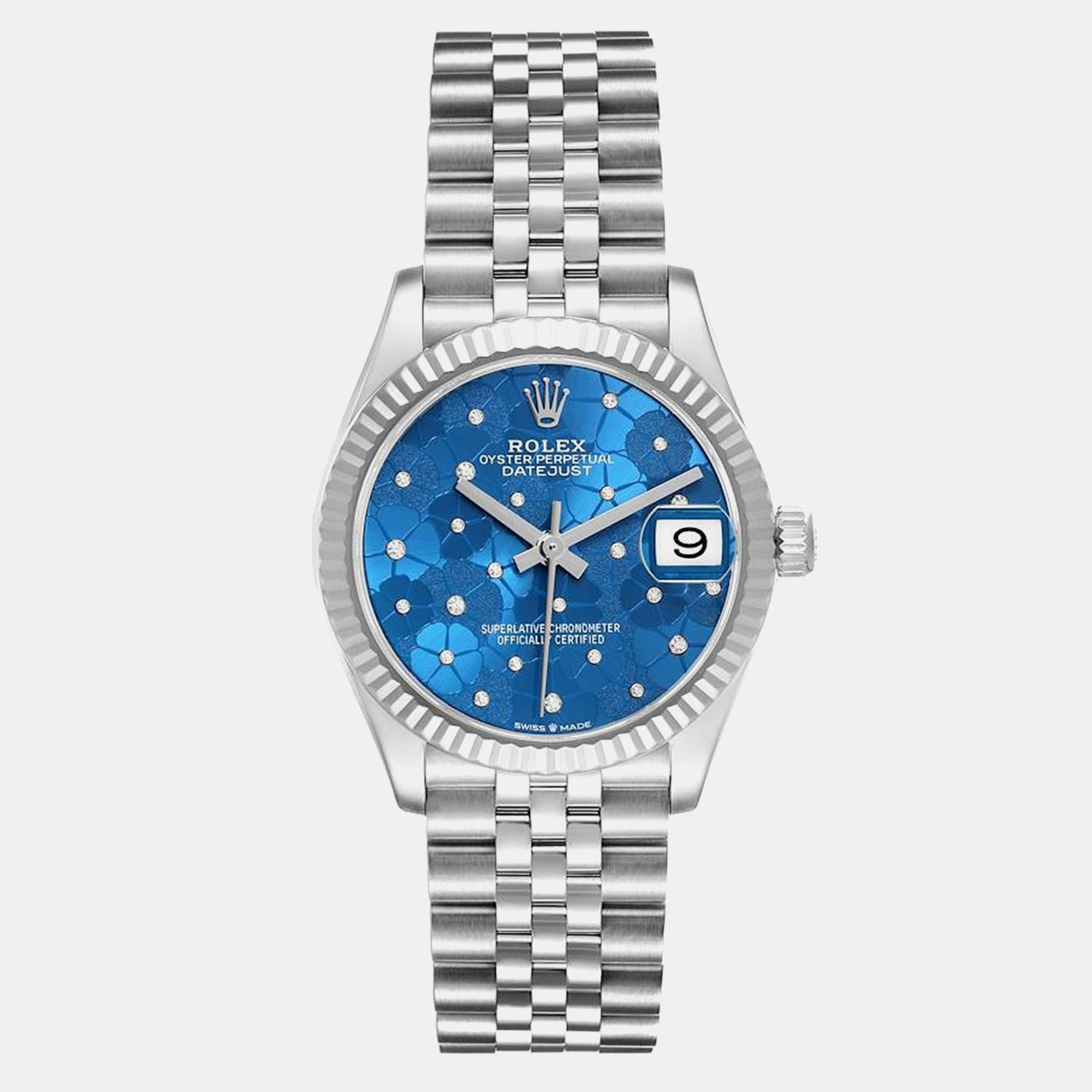 

Rolex Datejust Midsize 31 Steel White Gold Blue Flower Dial Watch 278274