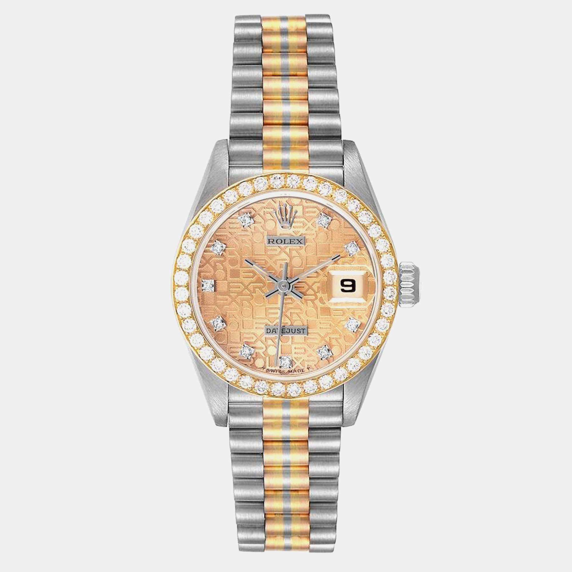 

Rolex President Tridor White Yellow Rose Gold Diamond Ladies Watch 69139