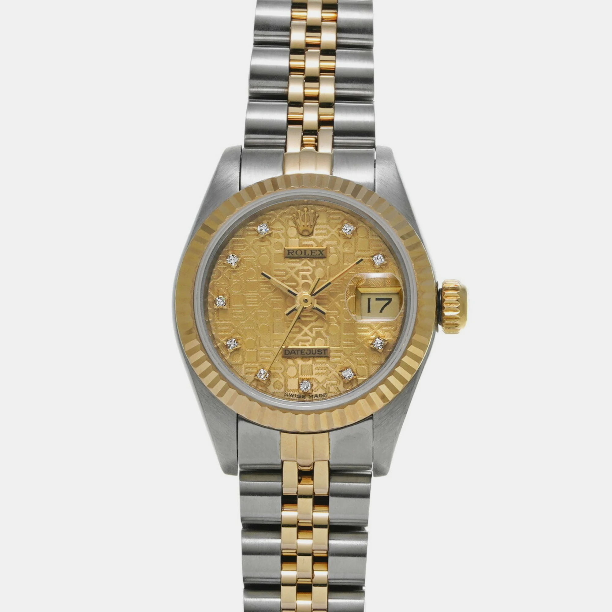 

Rolex Champagne Diamond 18k Yellow Gold Stainless Steel Datejust 69173 Automatic Women's Wristwatch 26 mm