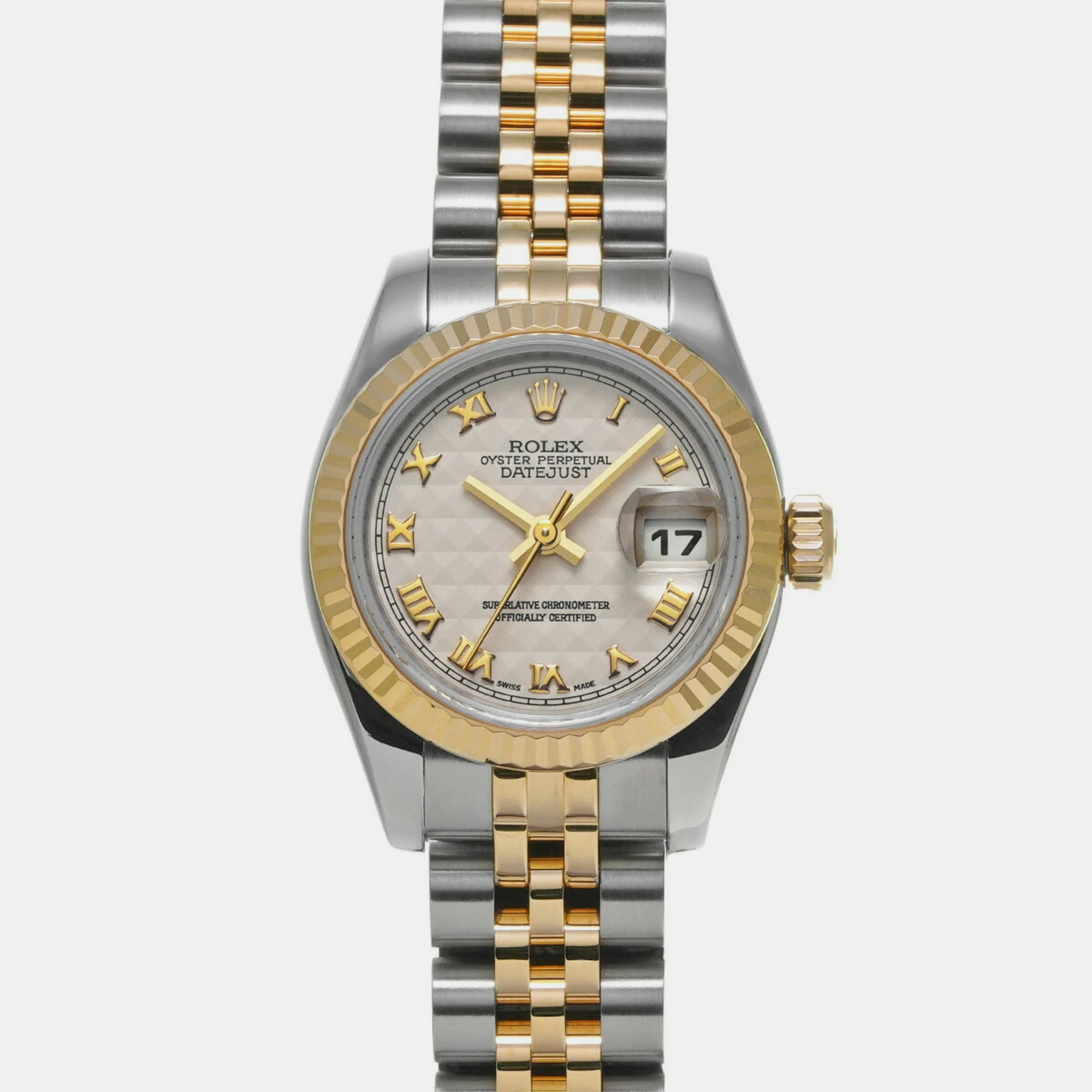 

Rolex Ivory 18k Yellow Gold Stainless Steel Datejust 179173 Automatic Women's Wristwatch 26 mm, White