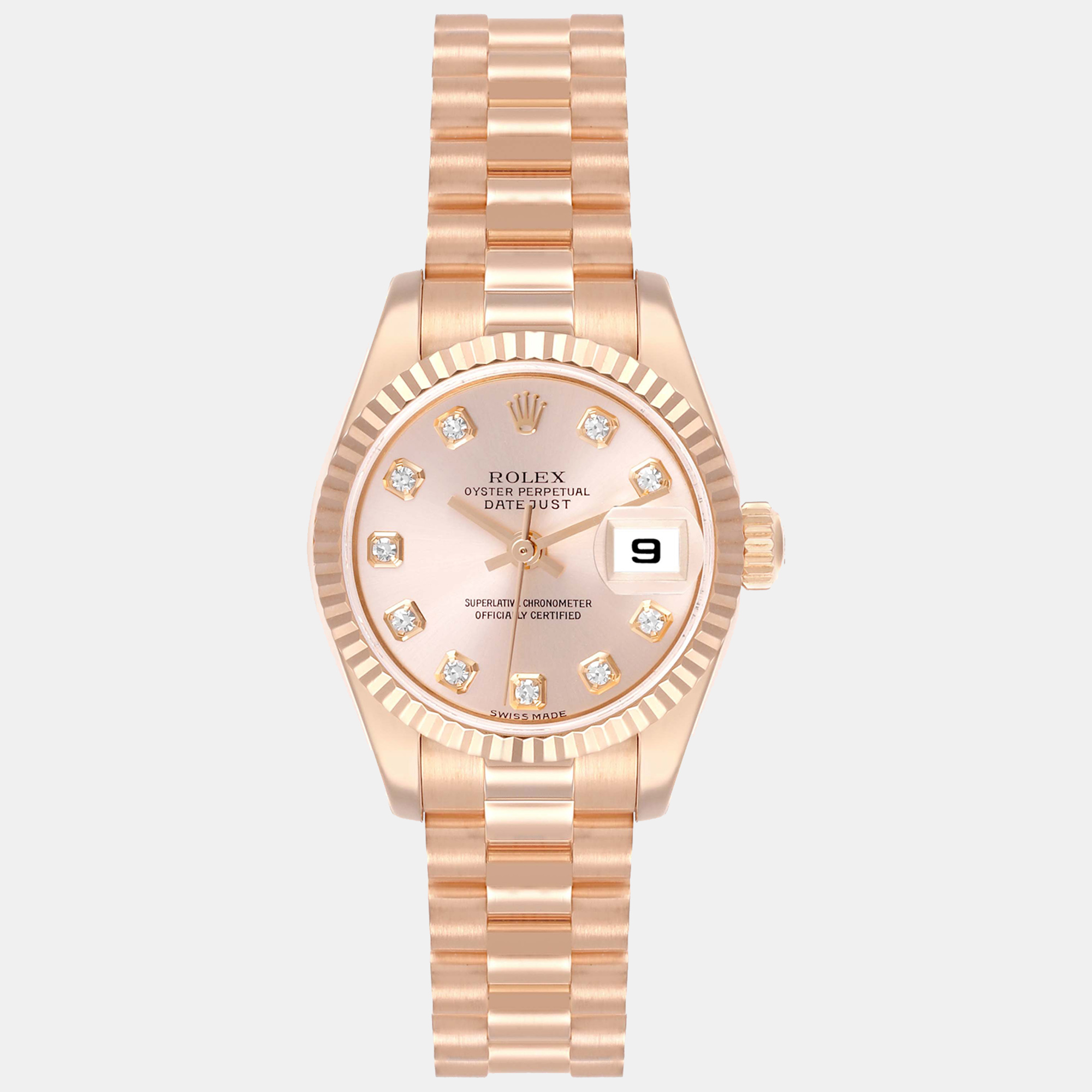 

Rolex President Rose Gold Diamond Dial Ladies Watch 179175 26 mm