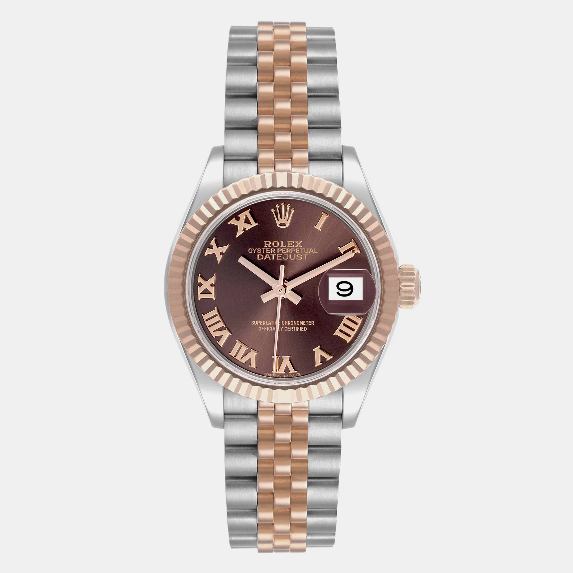 

Rolex Datejust Chocolate Dial Steel Rose Gold Ladies Watch 279171 28 mm, Brown