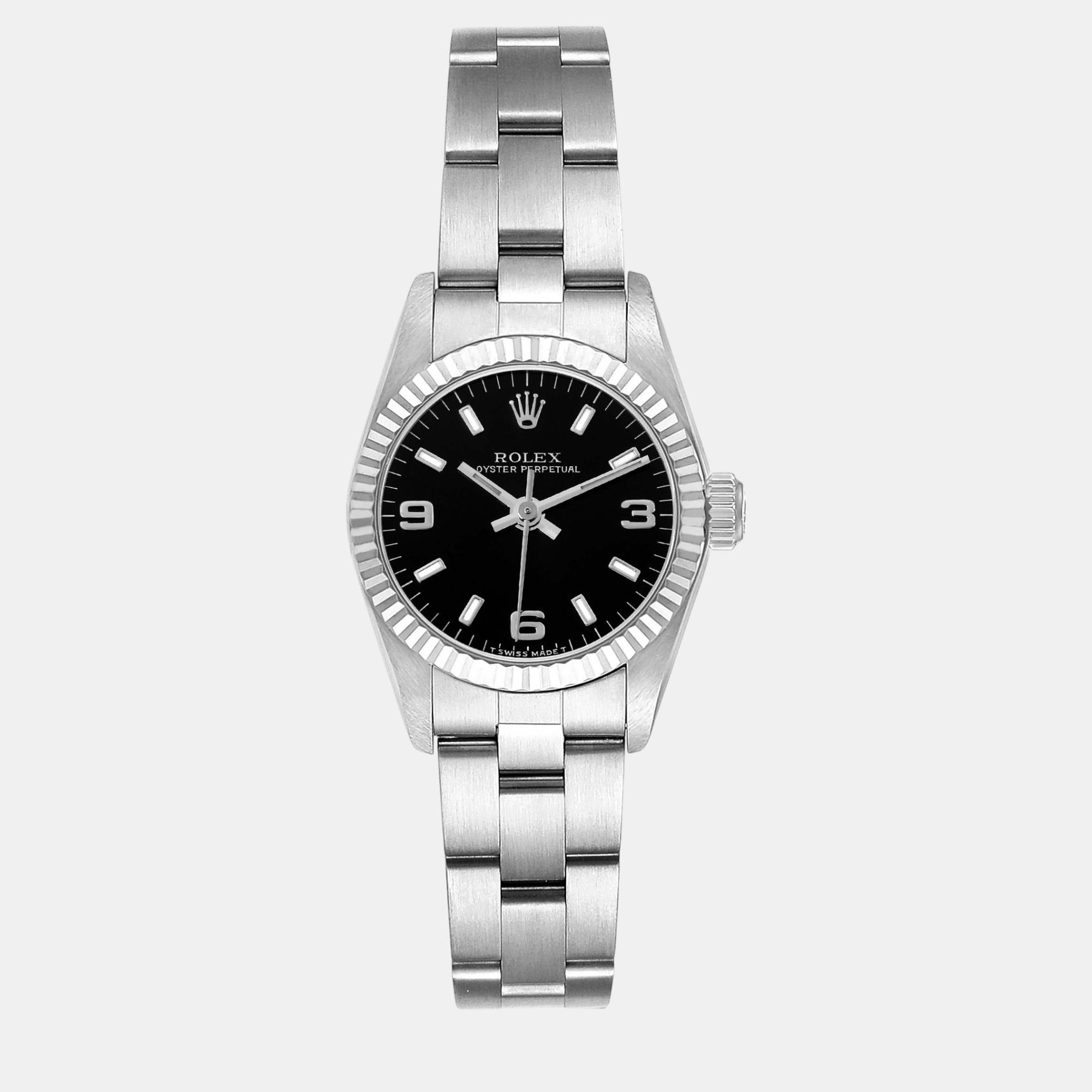 

Rolex Oyster Perpetual Black Dial Steel White Gold Ladies Watch 24.0 mm