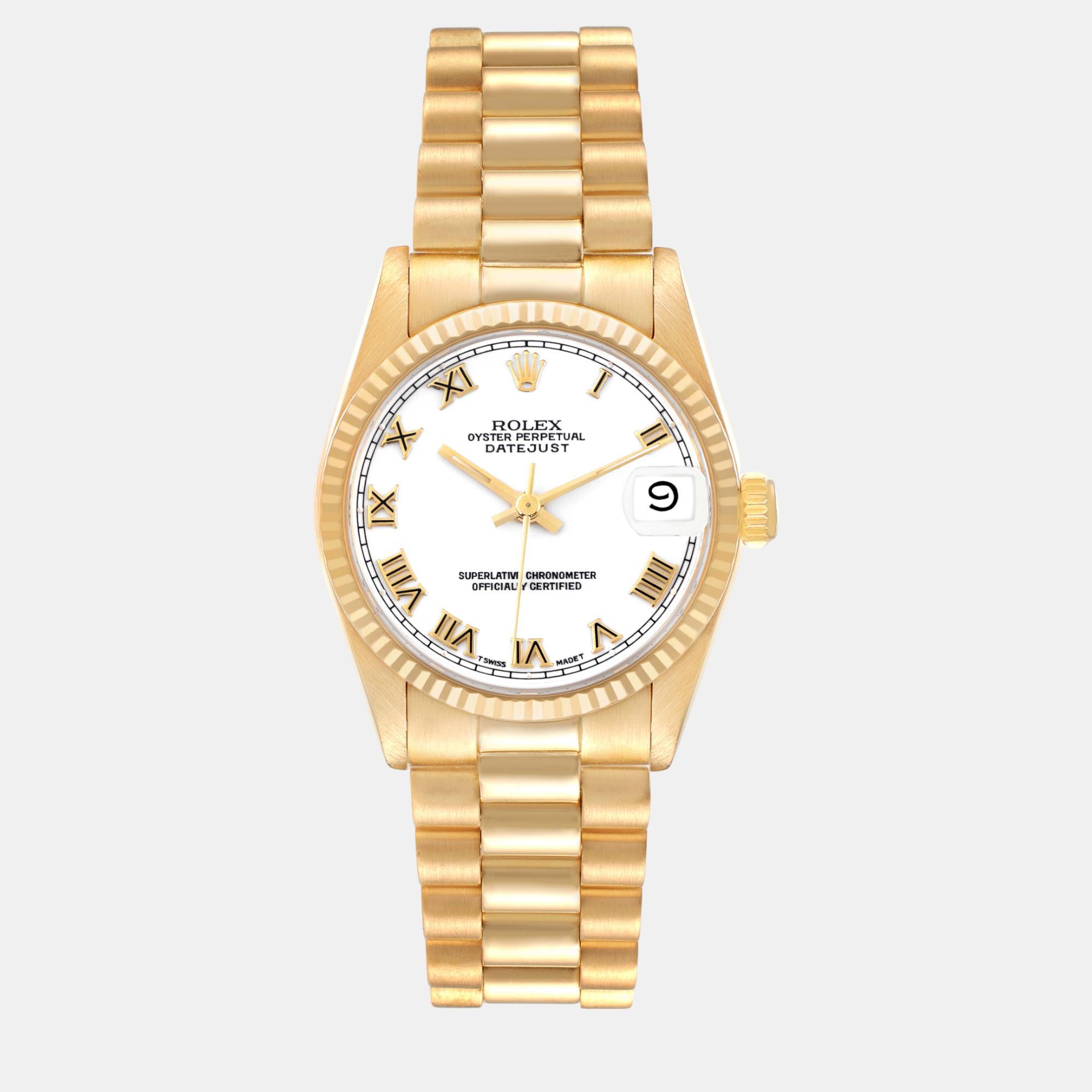 

Rolex President Datejust Midsize Yellow Gold Ladies Watch 31.0 mm, White