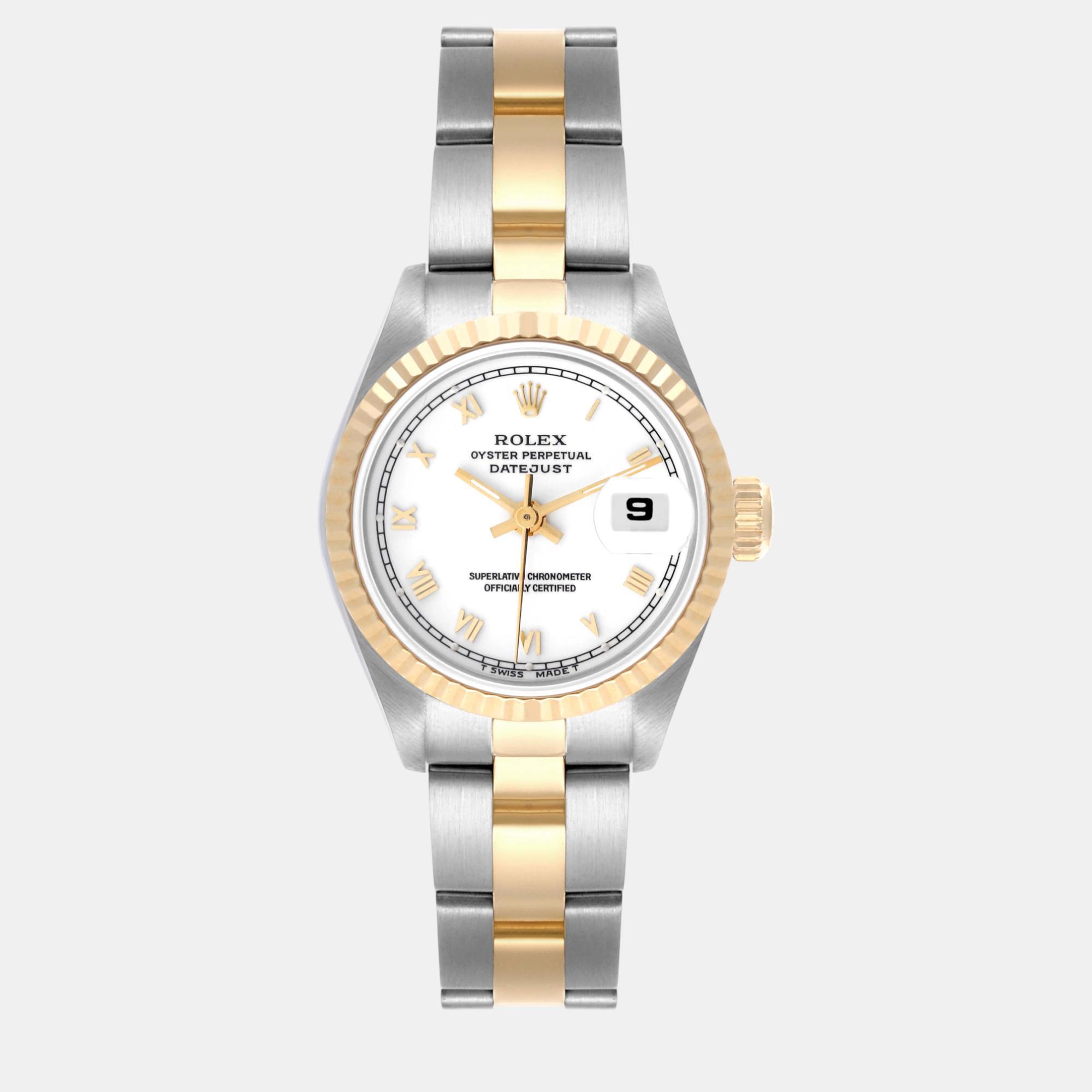 

Rolex White 18k Yellow Gold Stainless Steel Datejust 69173 Automatic Women's Wristwatch 26 mm