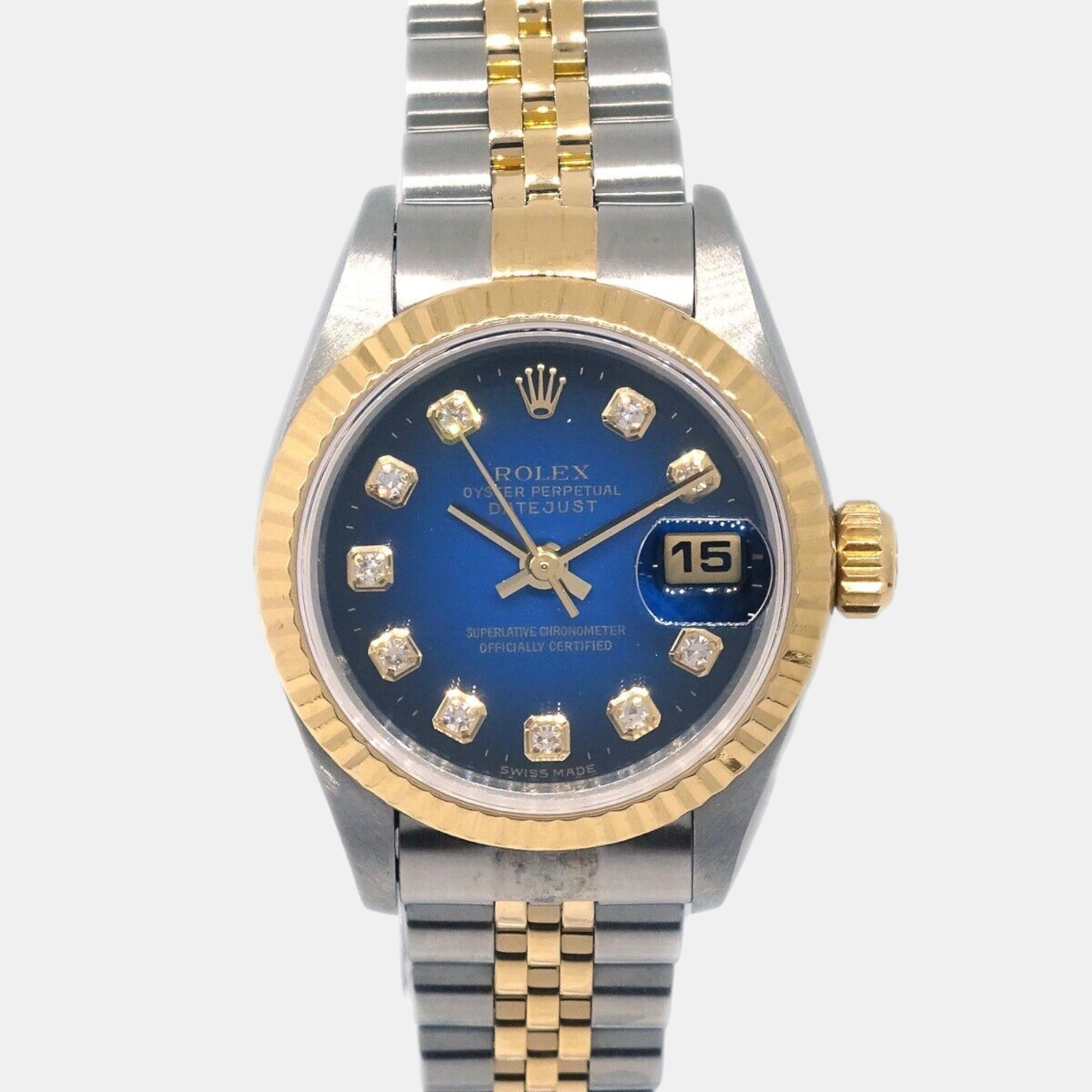 

Rolex 18K Yellow Gold Oyster Perpetual 69173G Datejust Watch, Blue