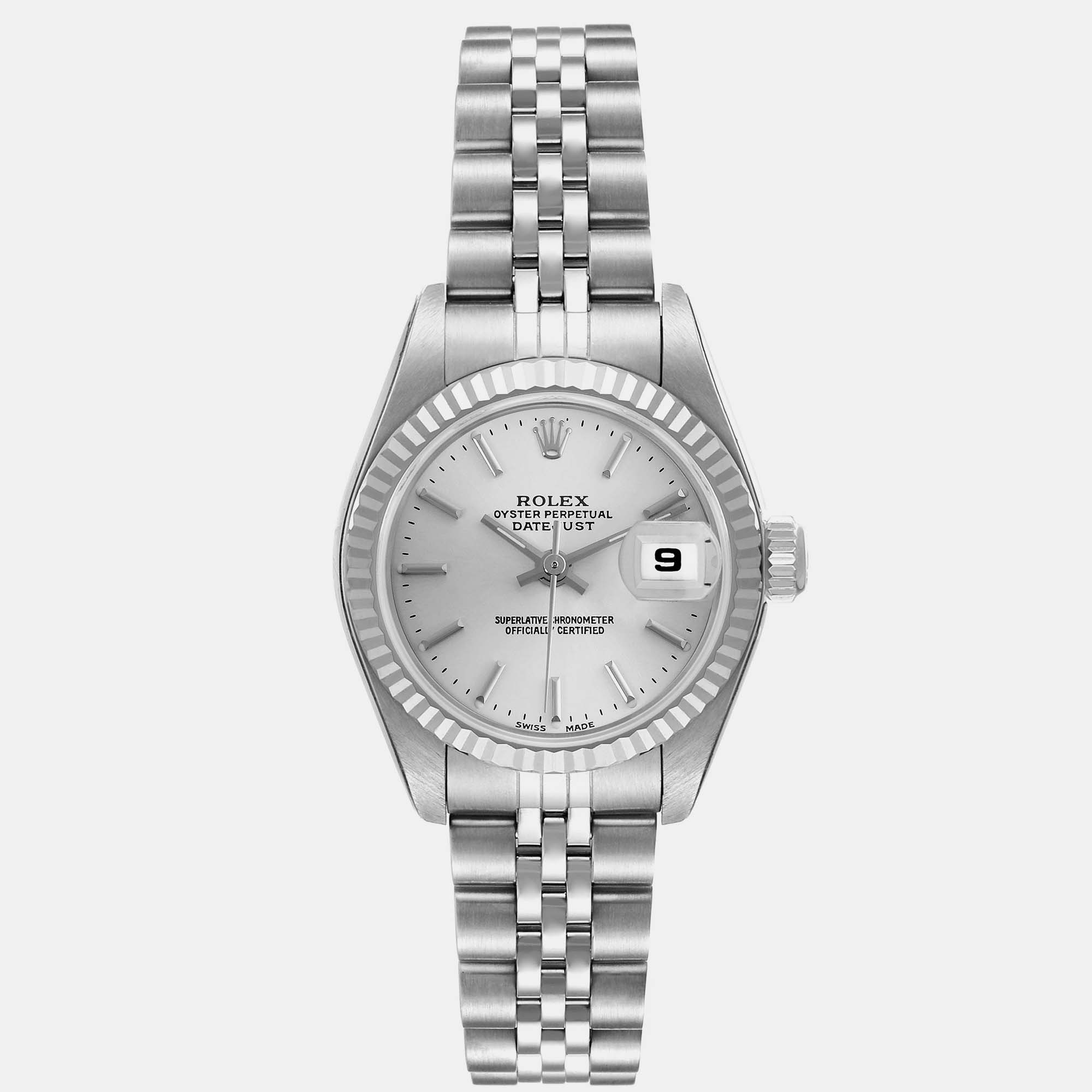 Pre-owned Rolex Datejust Steel White Gold Silver Dial Ladies Watch 79174 26 Mm