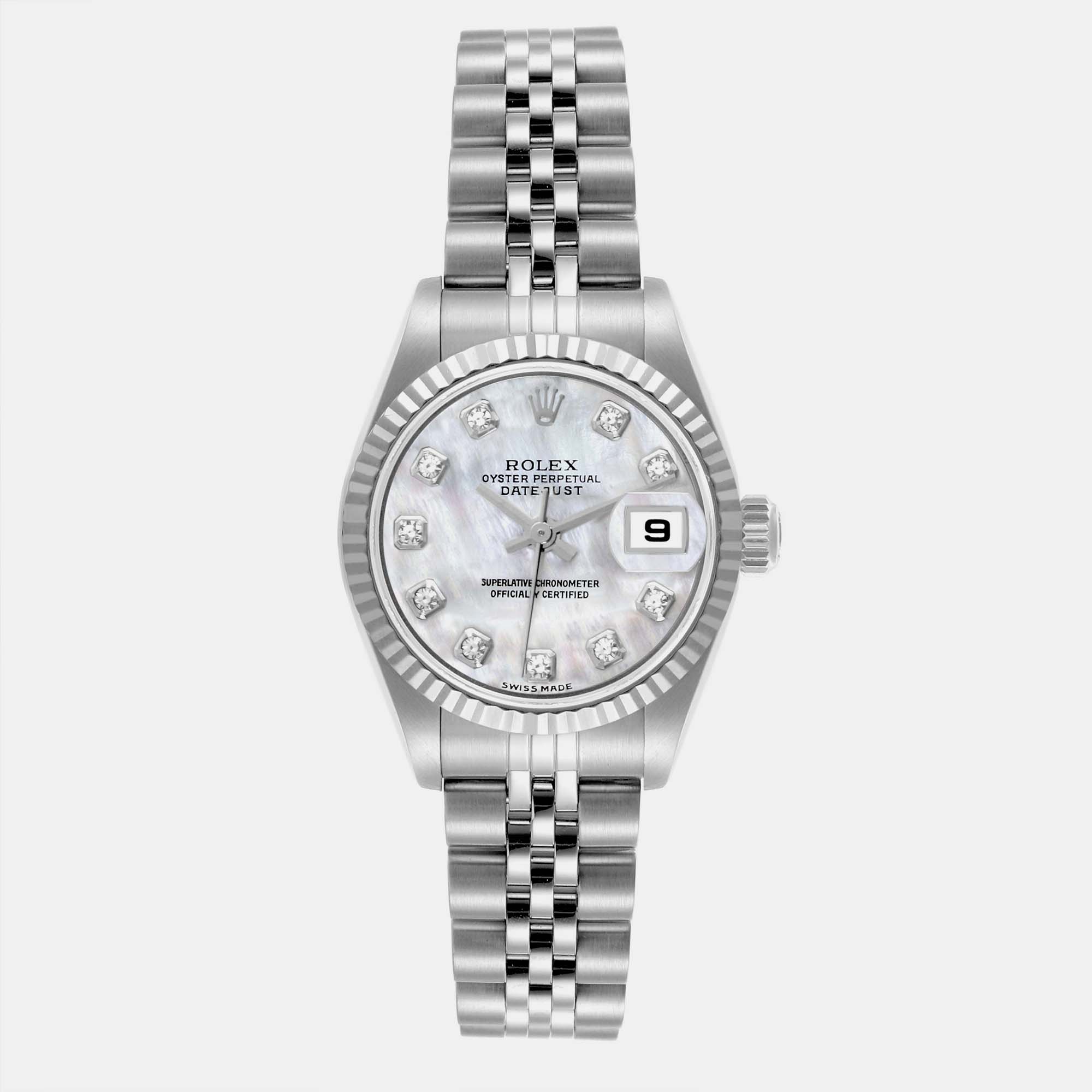

Rolex Datejust Steel White Gold Mother of Pearl Diamond Dial Ladies Watch 26.0 mm