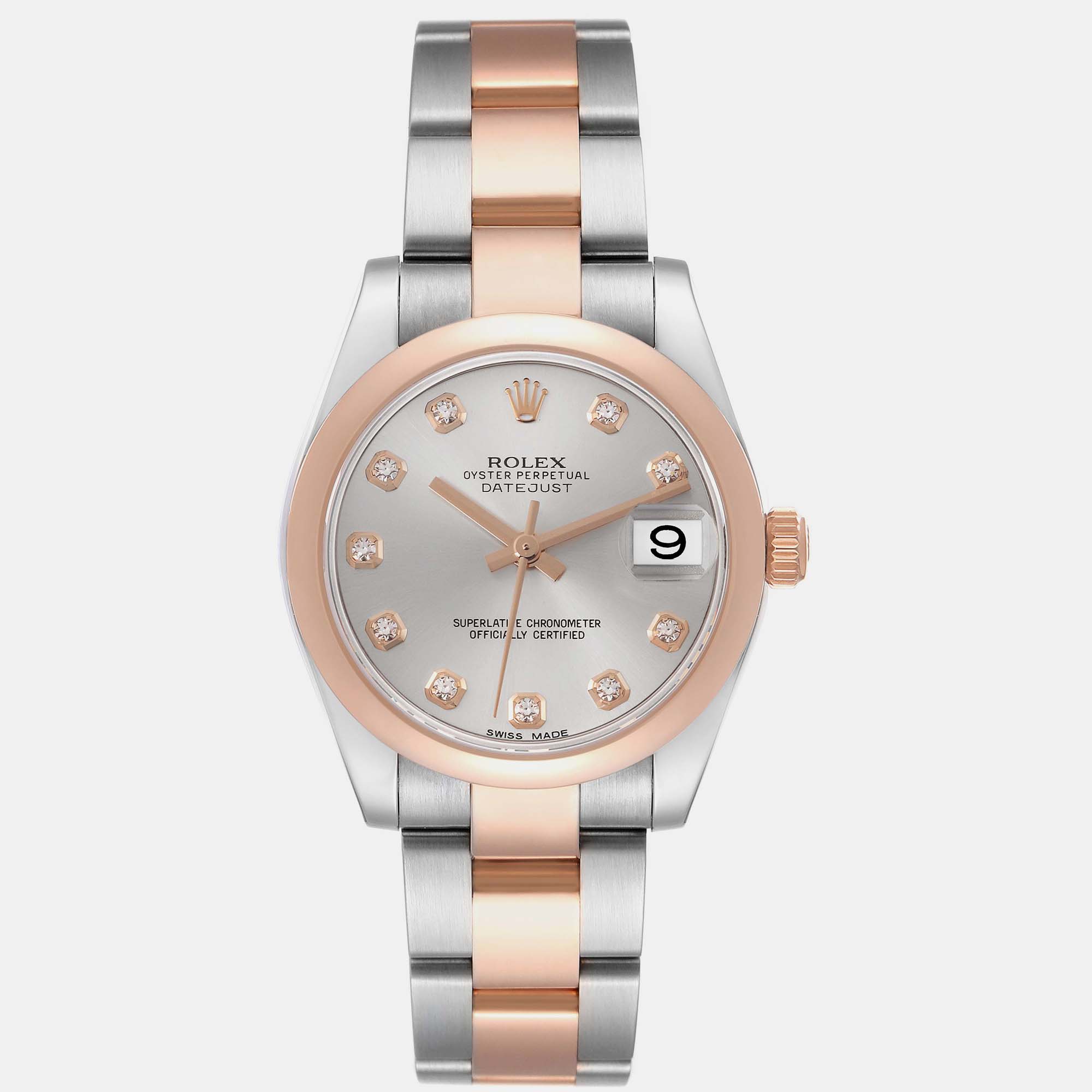 

Rolex Datejust Steel Rose Gold Silver Diamond Dial Ladies Watch 178241