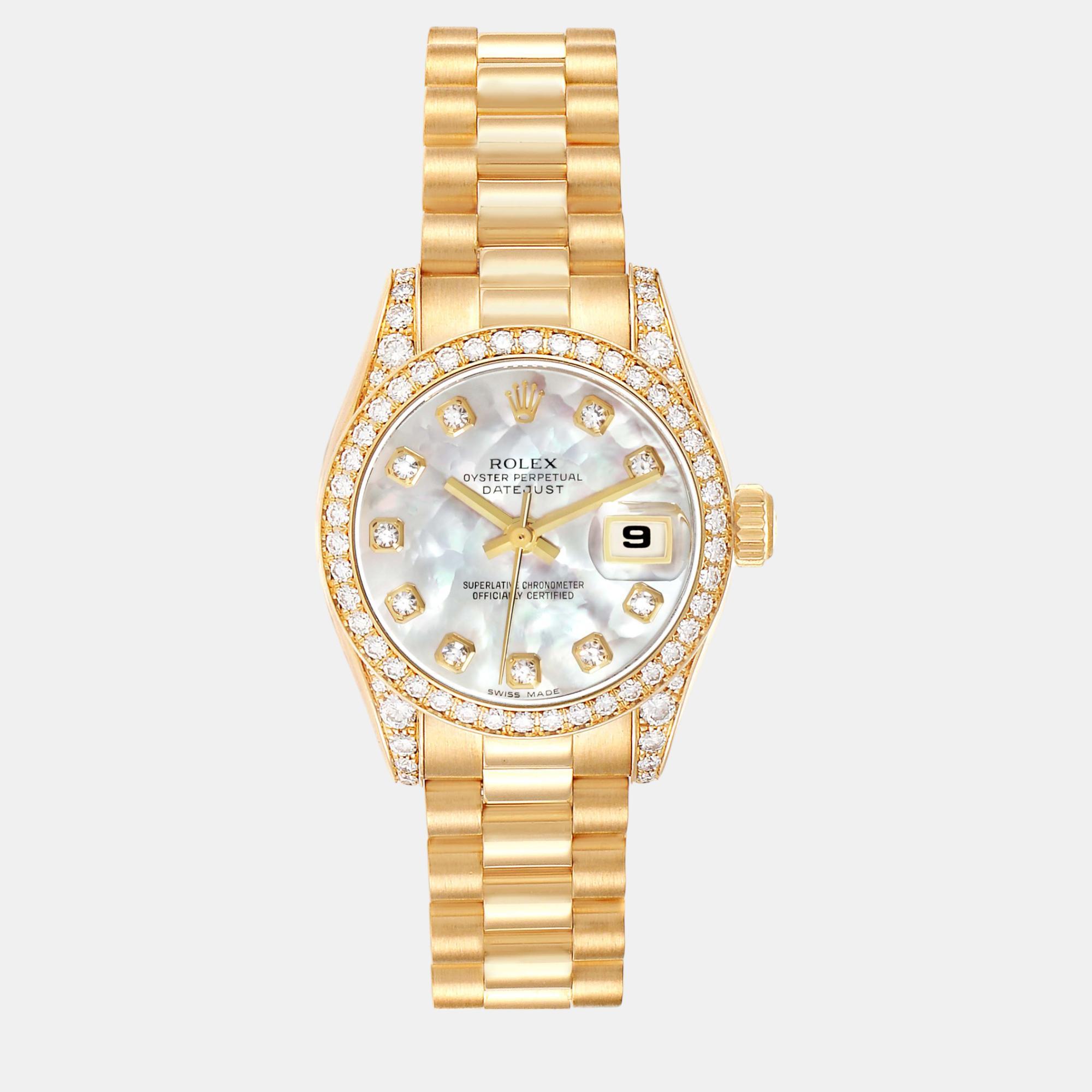 

Rolex President Datejust Yellow Gold Mother of Pearl Diamond Ladies Watch 26.0 mm, White