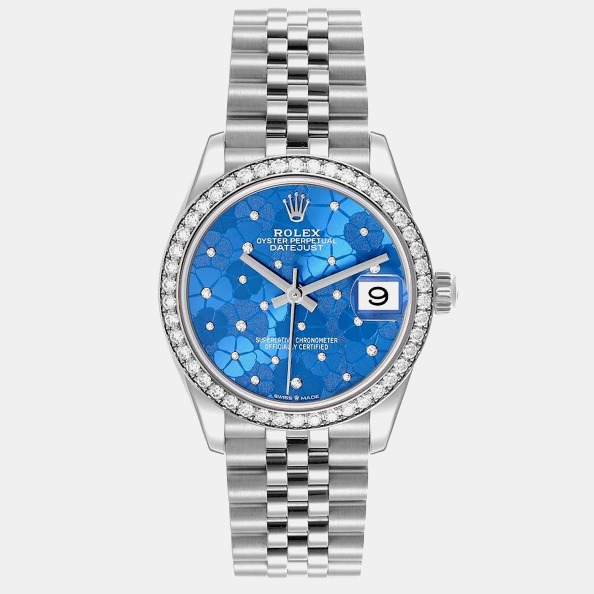 

Rolex Datejust 31 Steel White Gold Blue Floral Dial Diamond Ladies Watch 278384