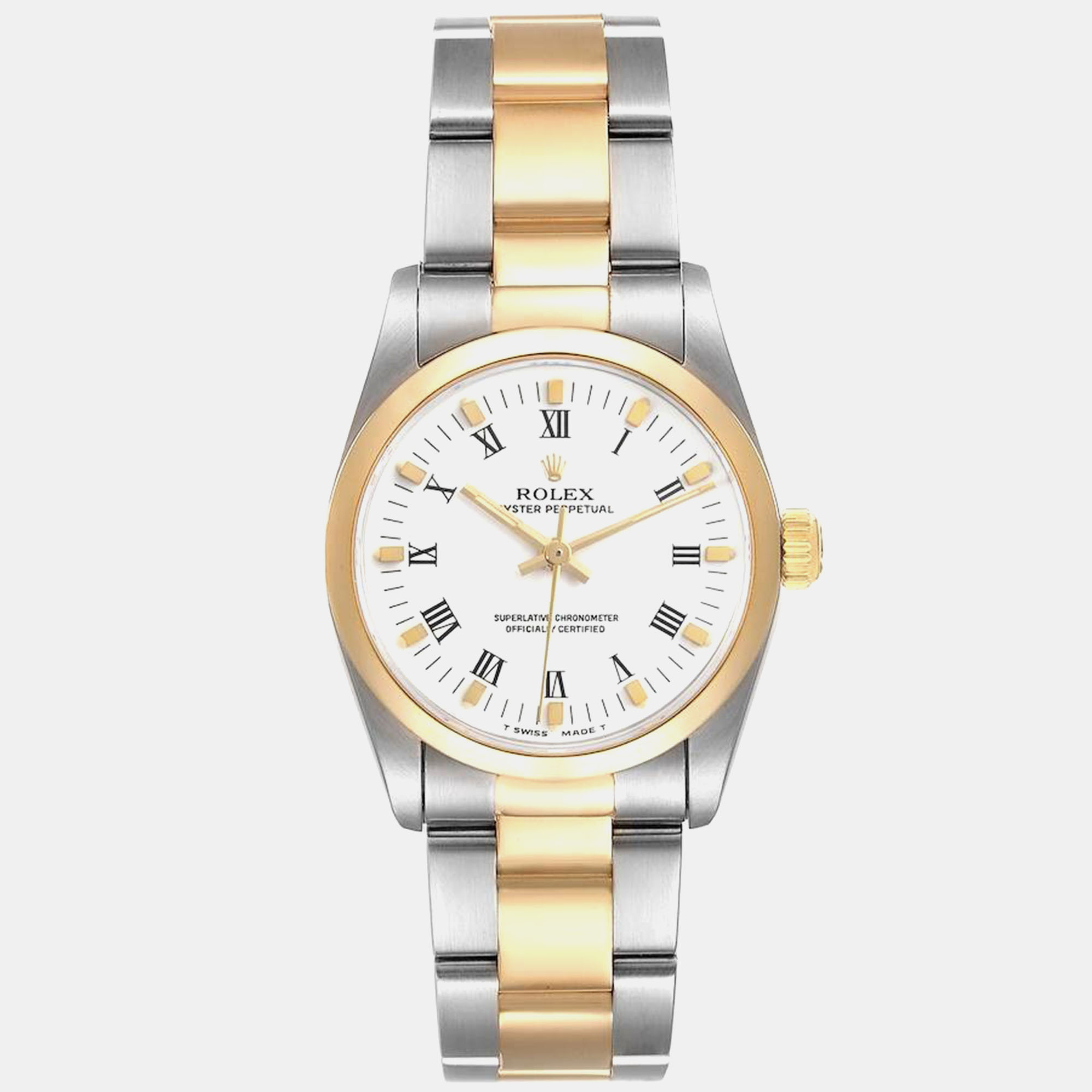 Pre-owned Rolex Midsize Steel Yellow Gold White Dial Ladies Watch 31 Mm