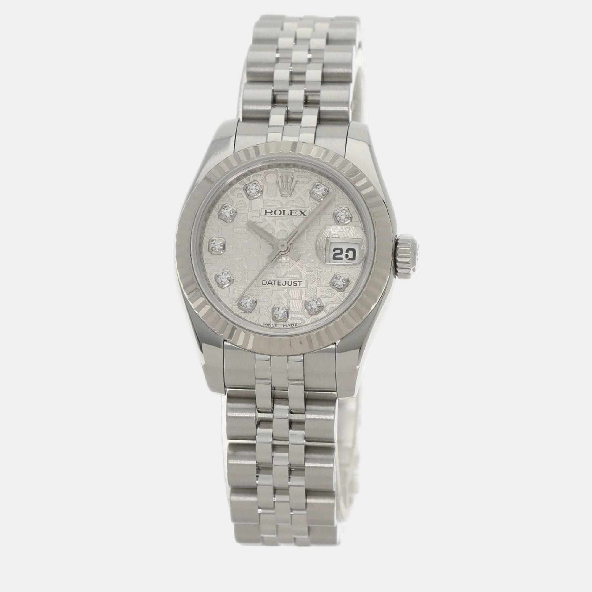 Pre-owned Rolex Silver Stainless Steel Diamond Datejust 179174 Automatic Women's Wristwatch 36 Mm