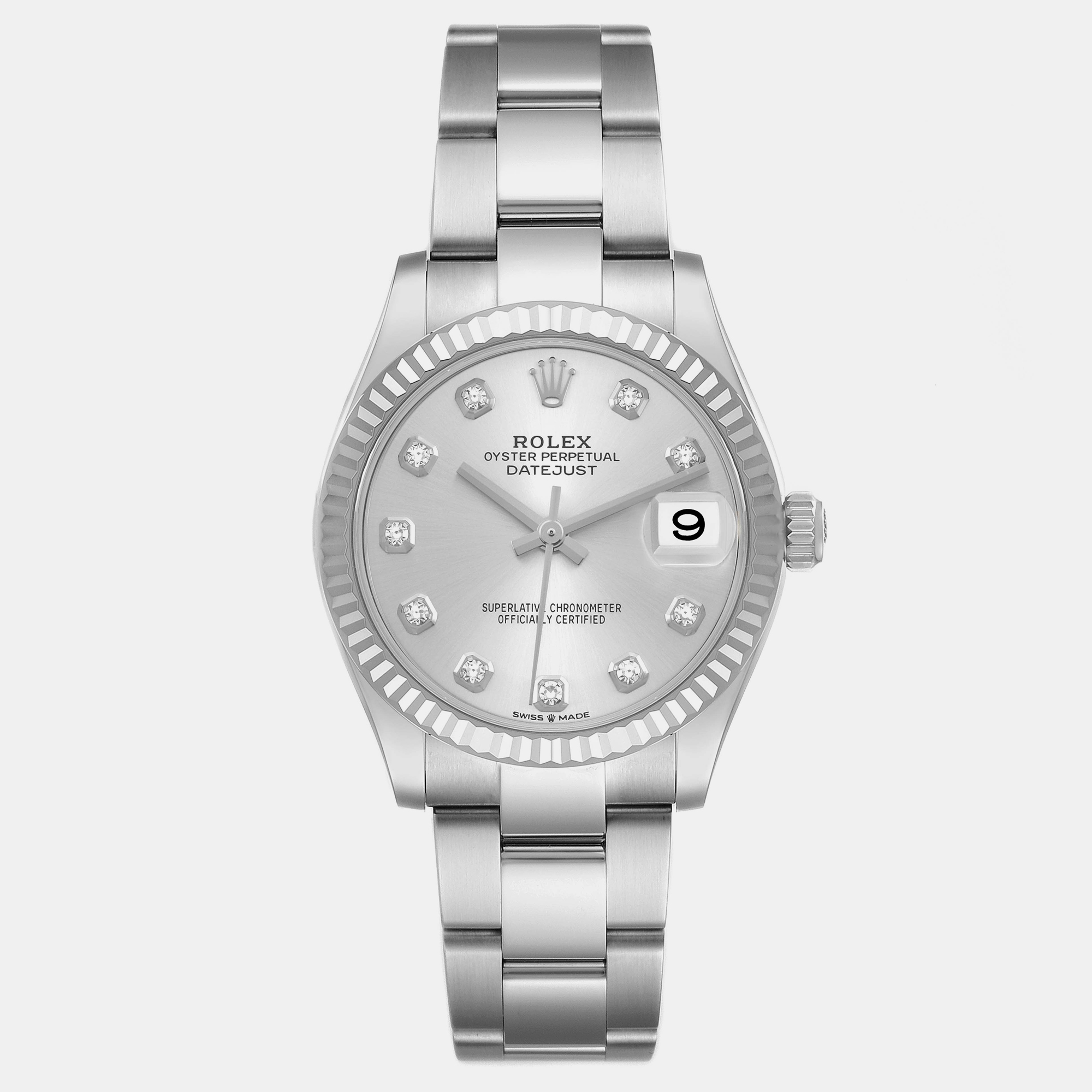 Pre-owned Rolex Datejust Midsize 31 Steel White Gold Diamond Dial Ladies Watch 278274 In Silver