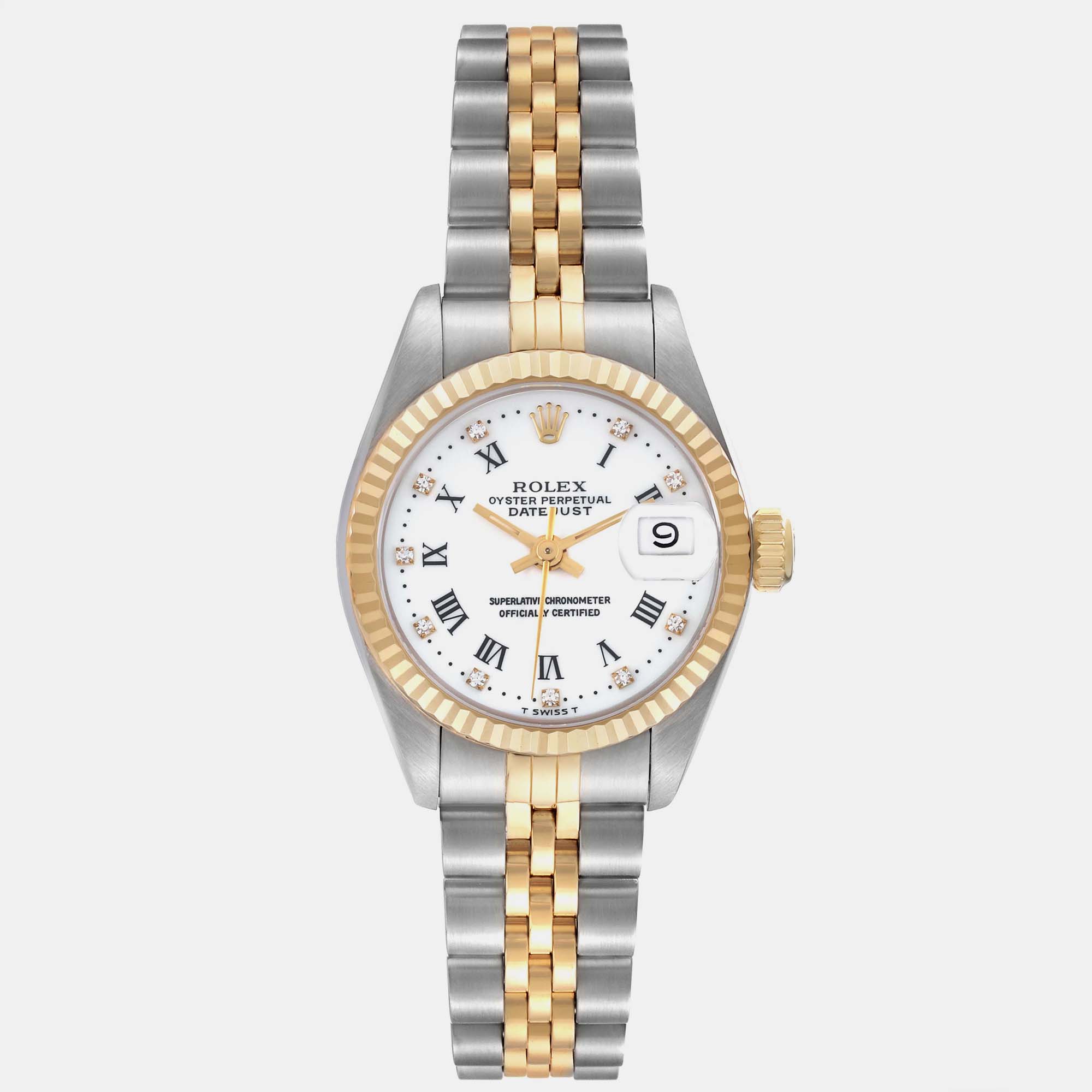 

Rolex Datejust White Roman Diamond Dial Steel Yellow Gold Ladies Watch 26.0 mm