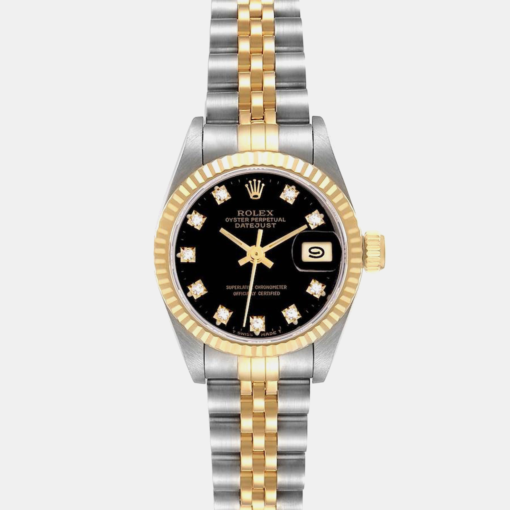 

Rolex Datejust Black Diamond Dial Steel Yellow Gold Ladies Watch 69173 26 mm