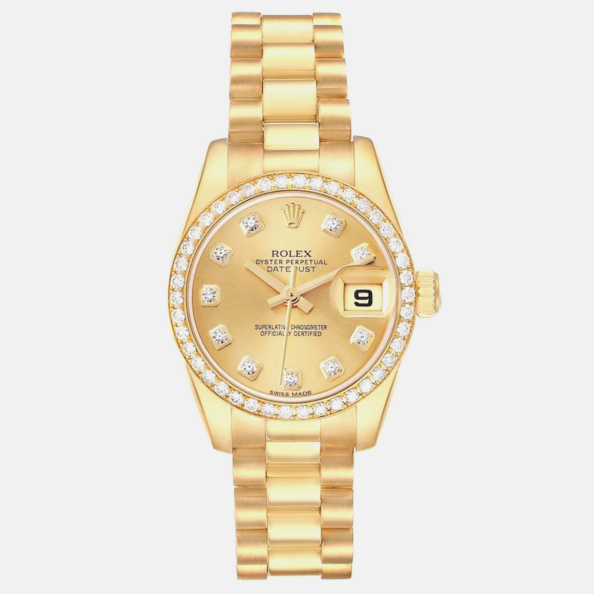 

Rolex President Datejust Yellow Gold Diamond Ladies Watch 179138 26 mm