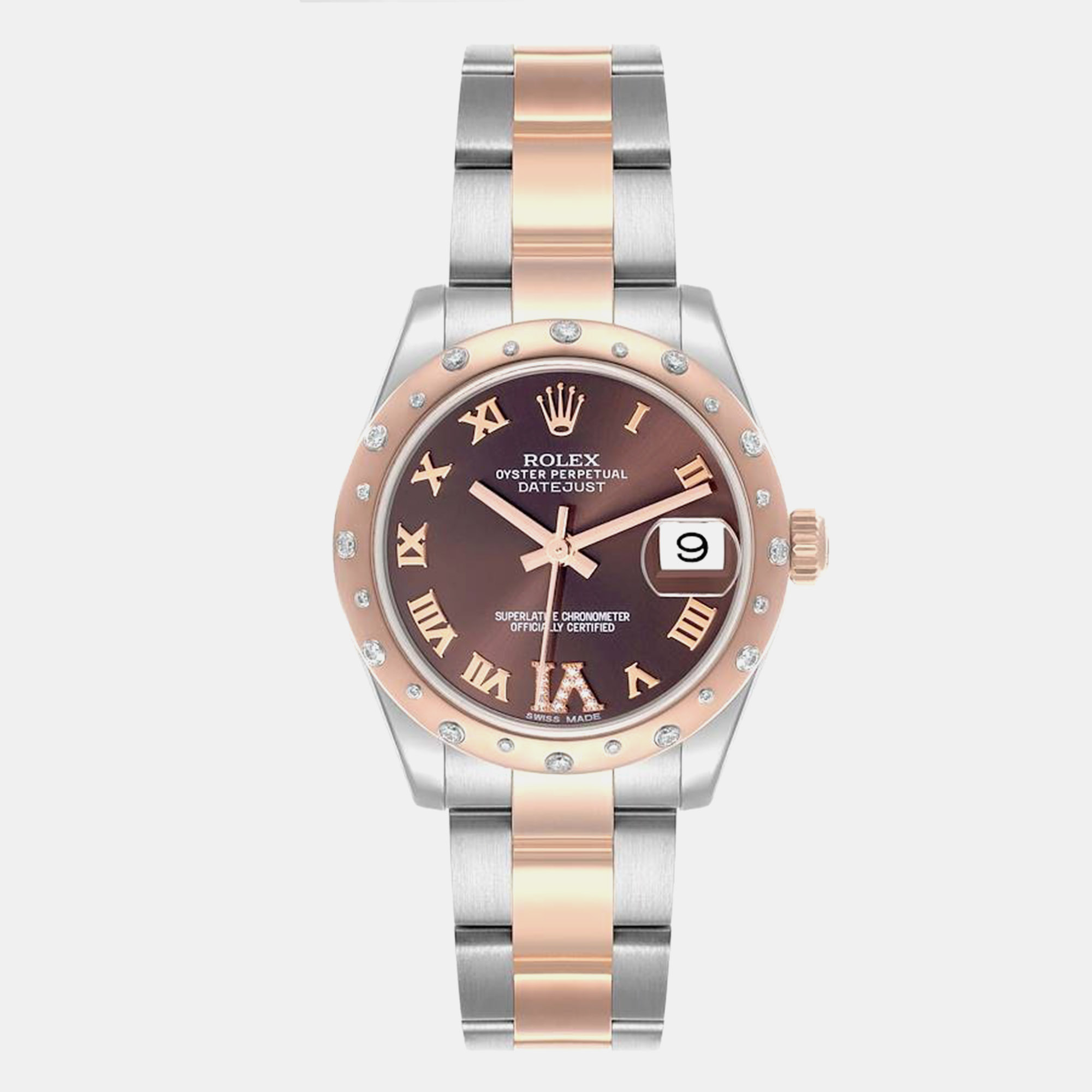 

Rolex Datejust Midsize Steel Rose Gold Diamond Ladies Watch 178341, Brown