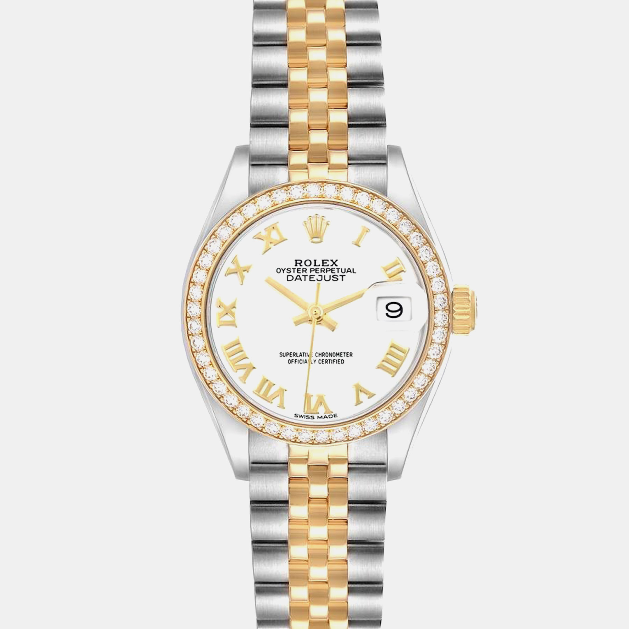 

Rolex Datejust 28 Steel Yellow Gold Diamond Ladies Watch 279383, White