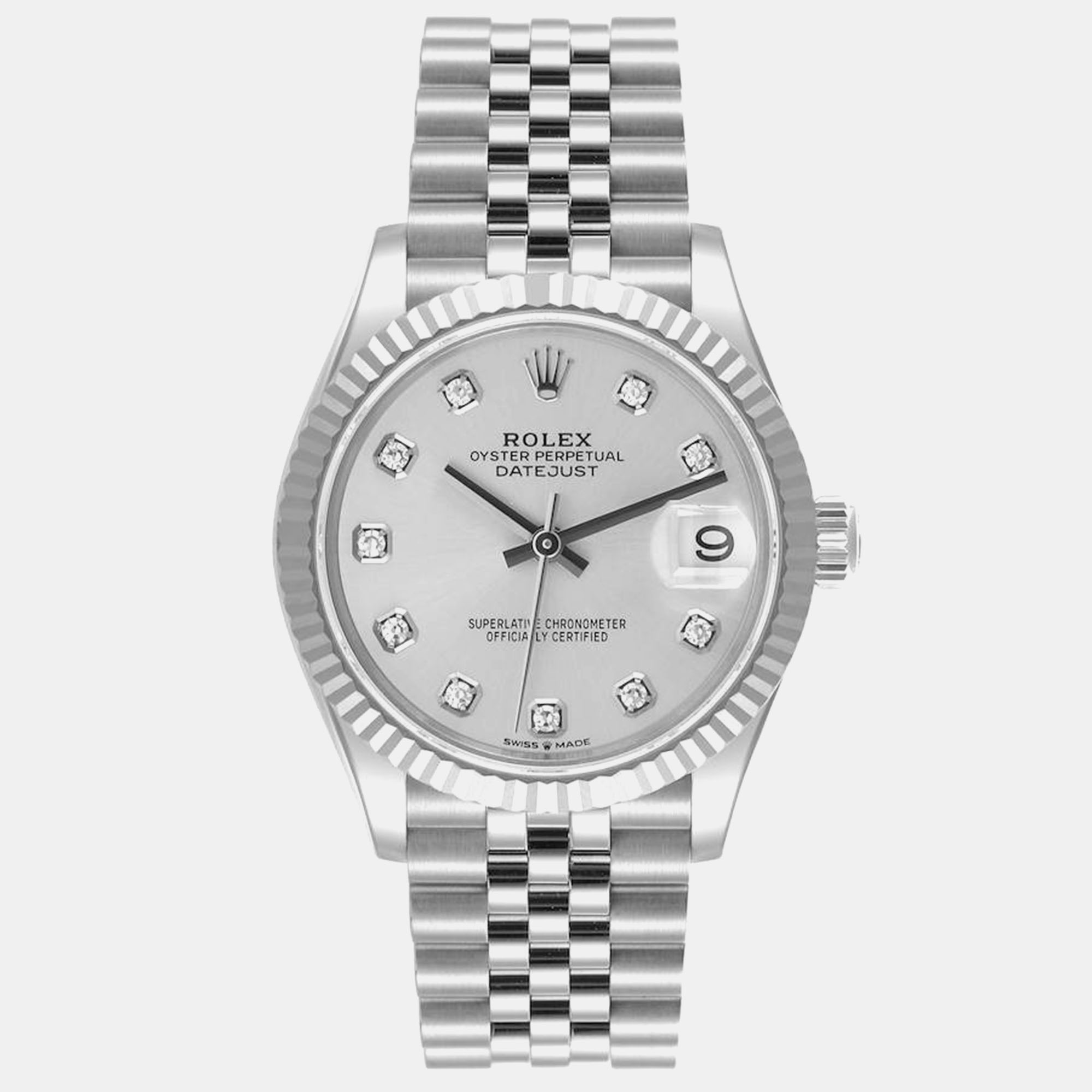 

Rolex Datejust 31 Steel White Gold Diamond Dial Ladies Watch 278274, Silver