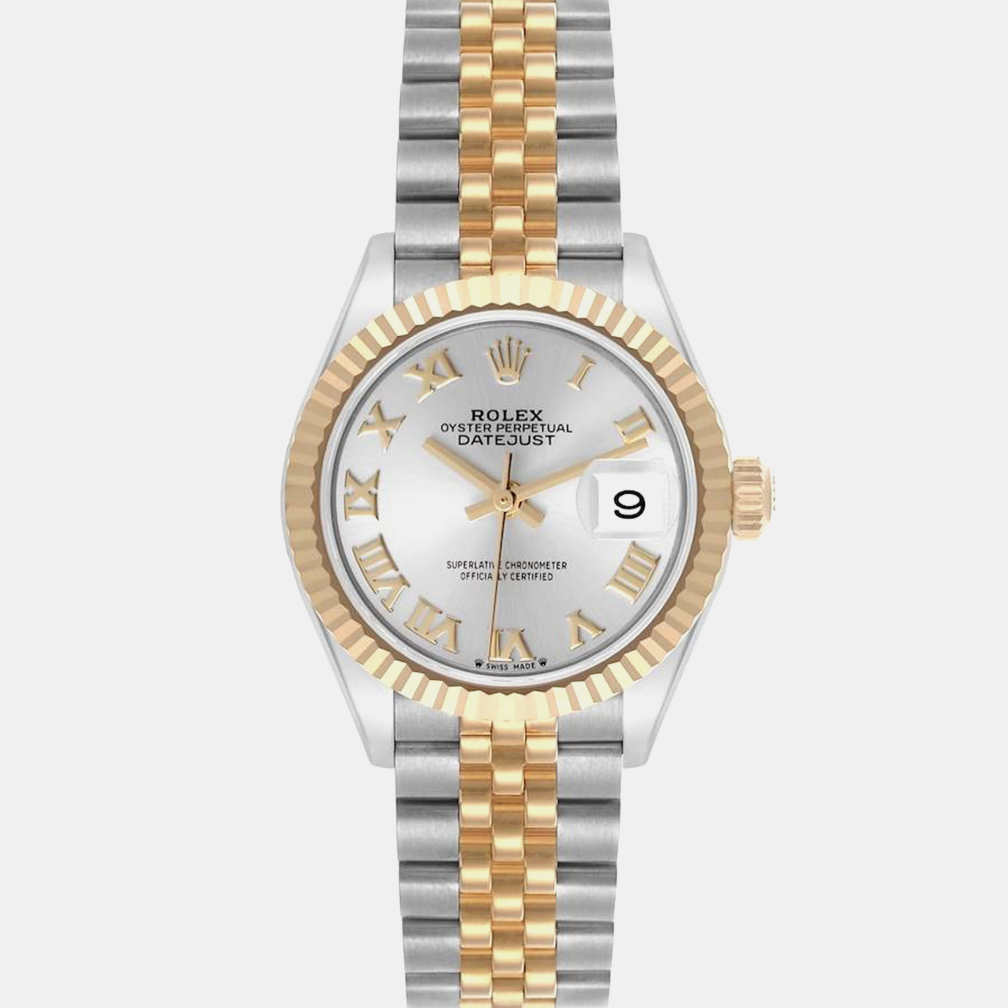 

Rolex Datejust 28 Steel Yellow Gold Silver Dial Ladies Watch 279173, Grey