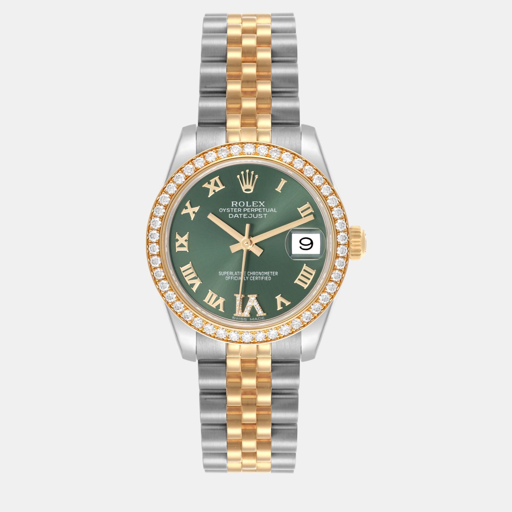 

Rolex Datejust Midsize Steel Yellow Gold Diamond Ladies Watch 31.0 mm, Green